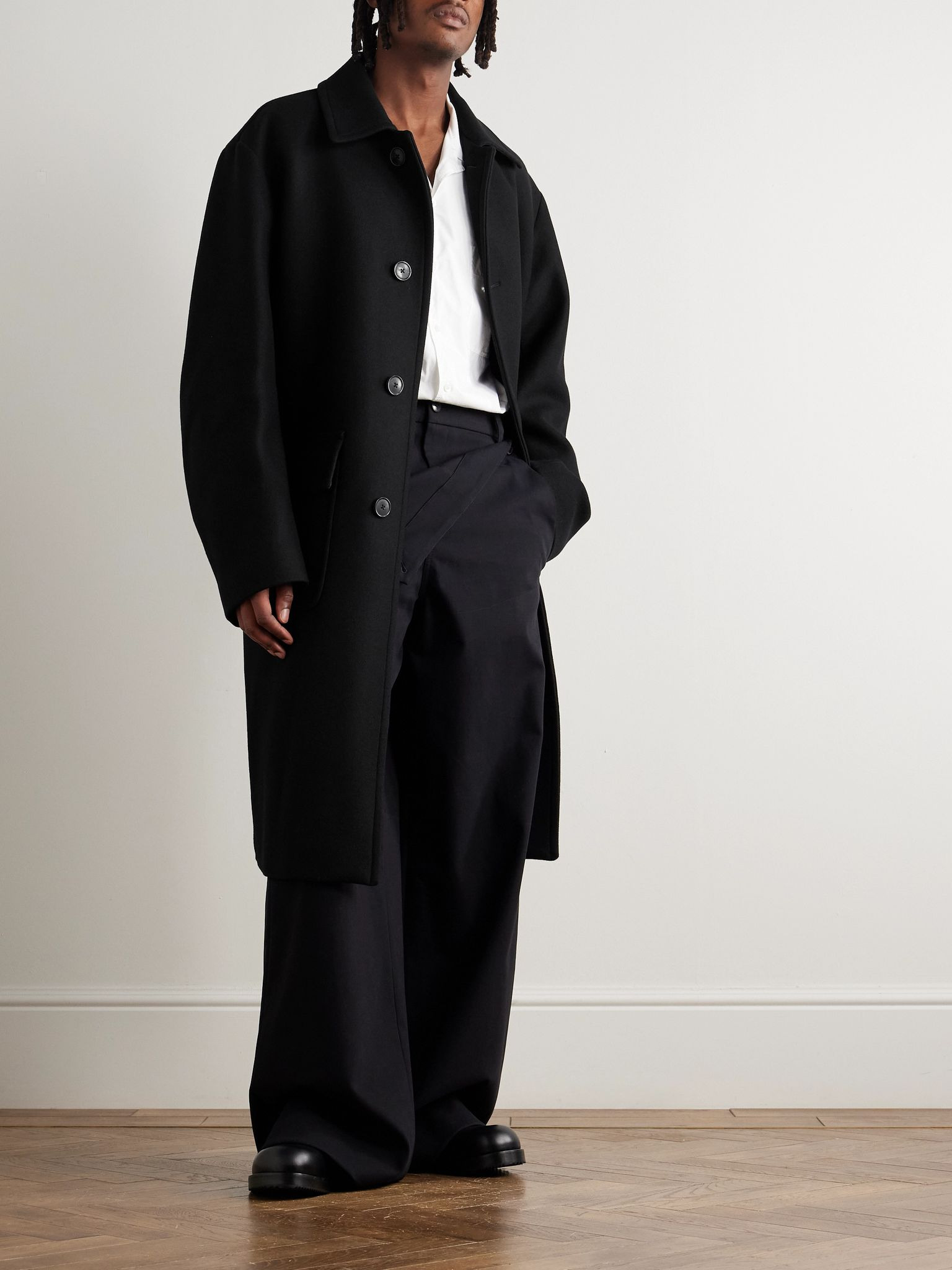 Wool-Blend Twill Coat Black - 2
