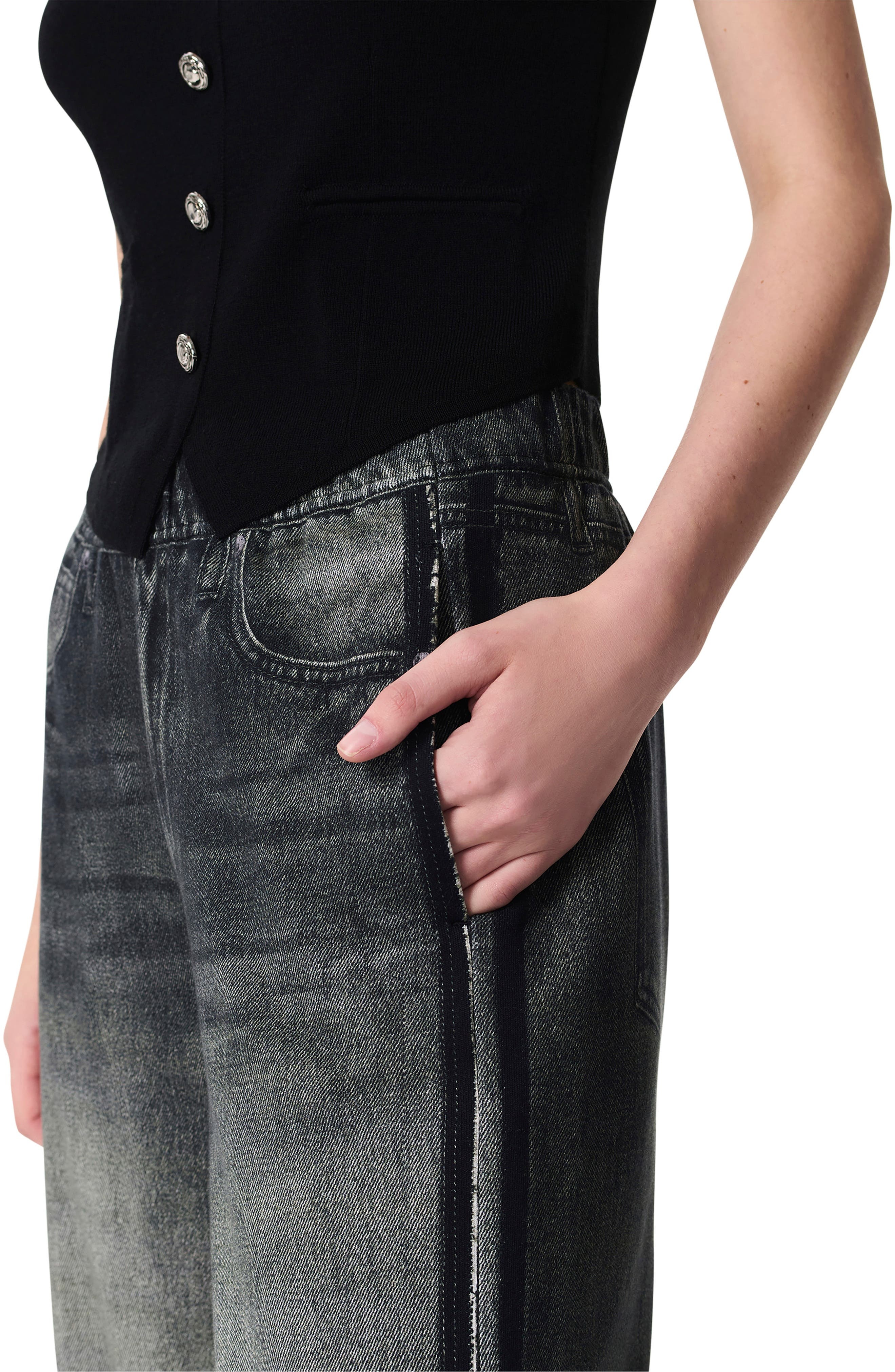 rag & bone Miramar Side Stripe High Waist Wide Leg Cotton Terry Sweatpant Track Pants in Washed Blac - 3