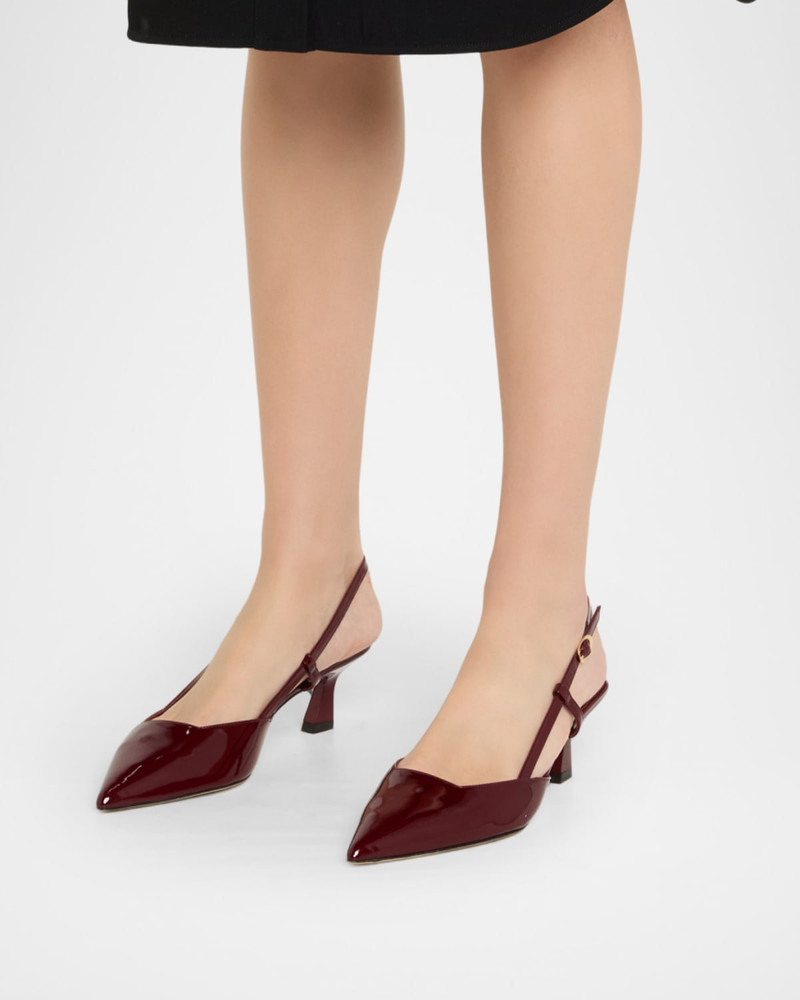 Stuart Weitzman 75mm Vinnie Patent Leather Kitten Slingback Pumps outlook