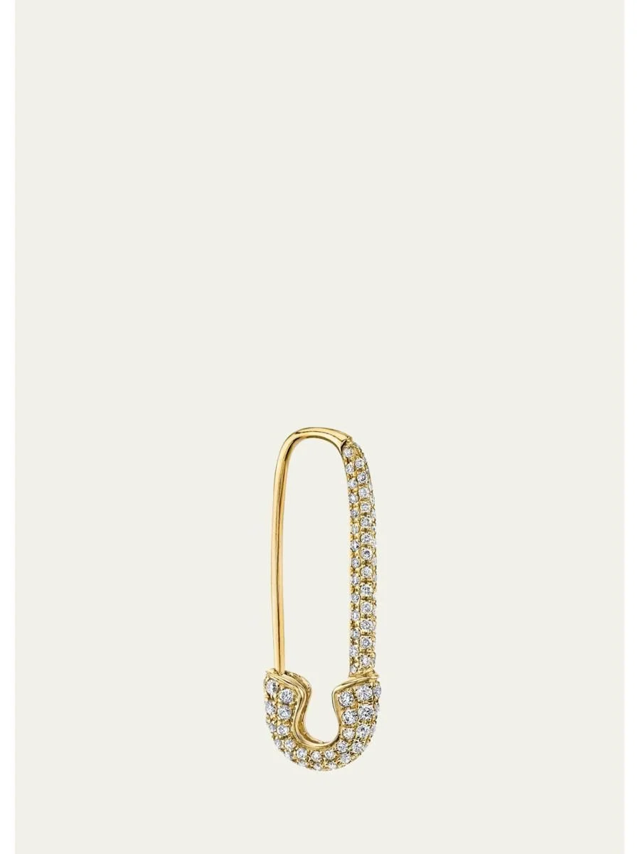 18k Yellow Gold Diamond Safety Pin Earring, Single - 1