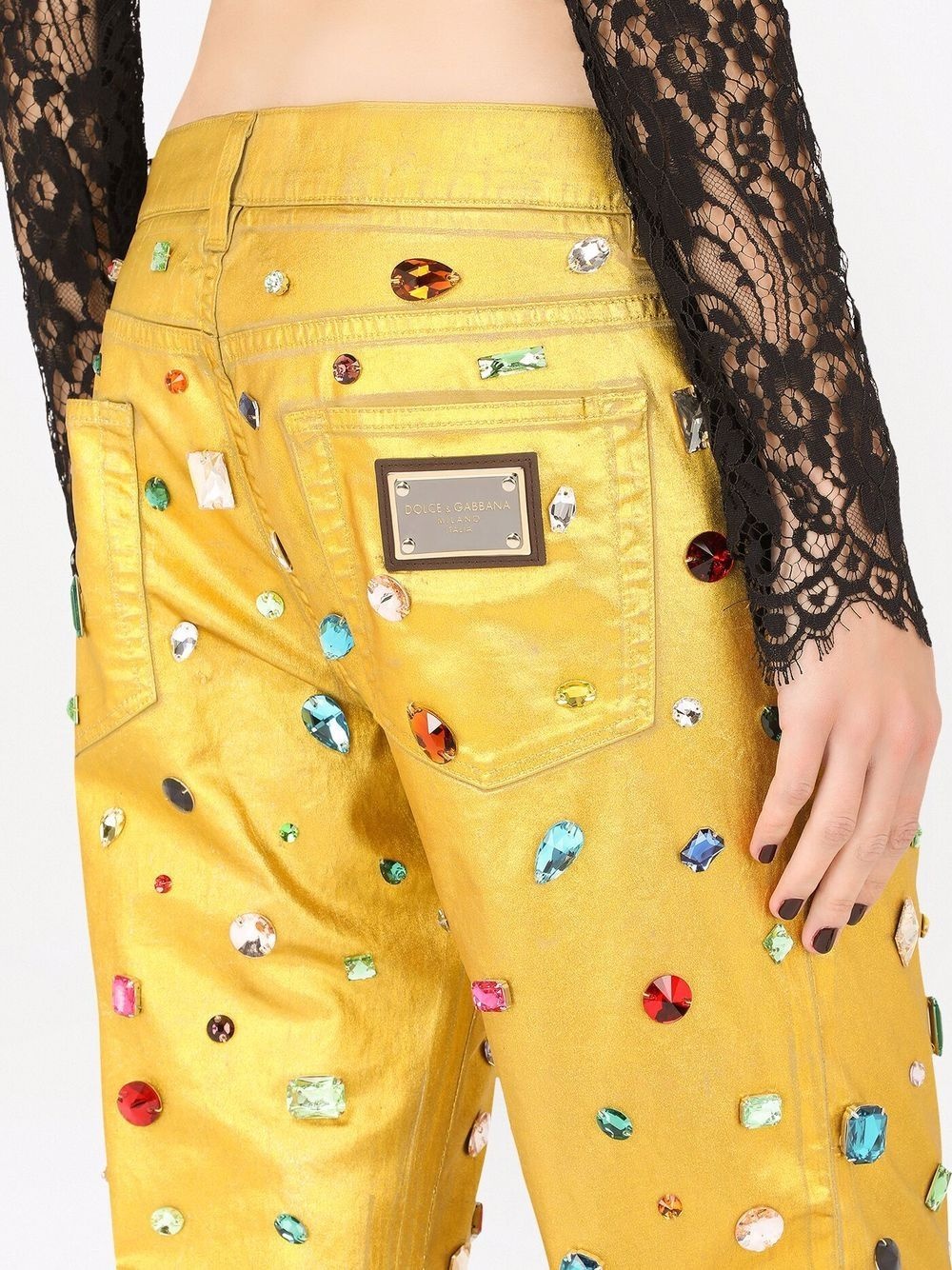 logo-plaque crystal-embellished trousers - 5
