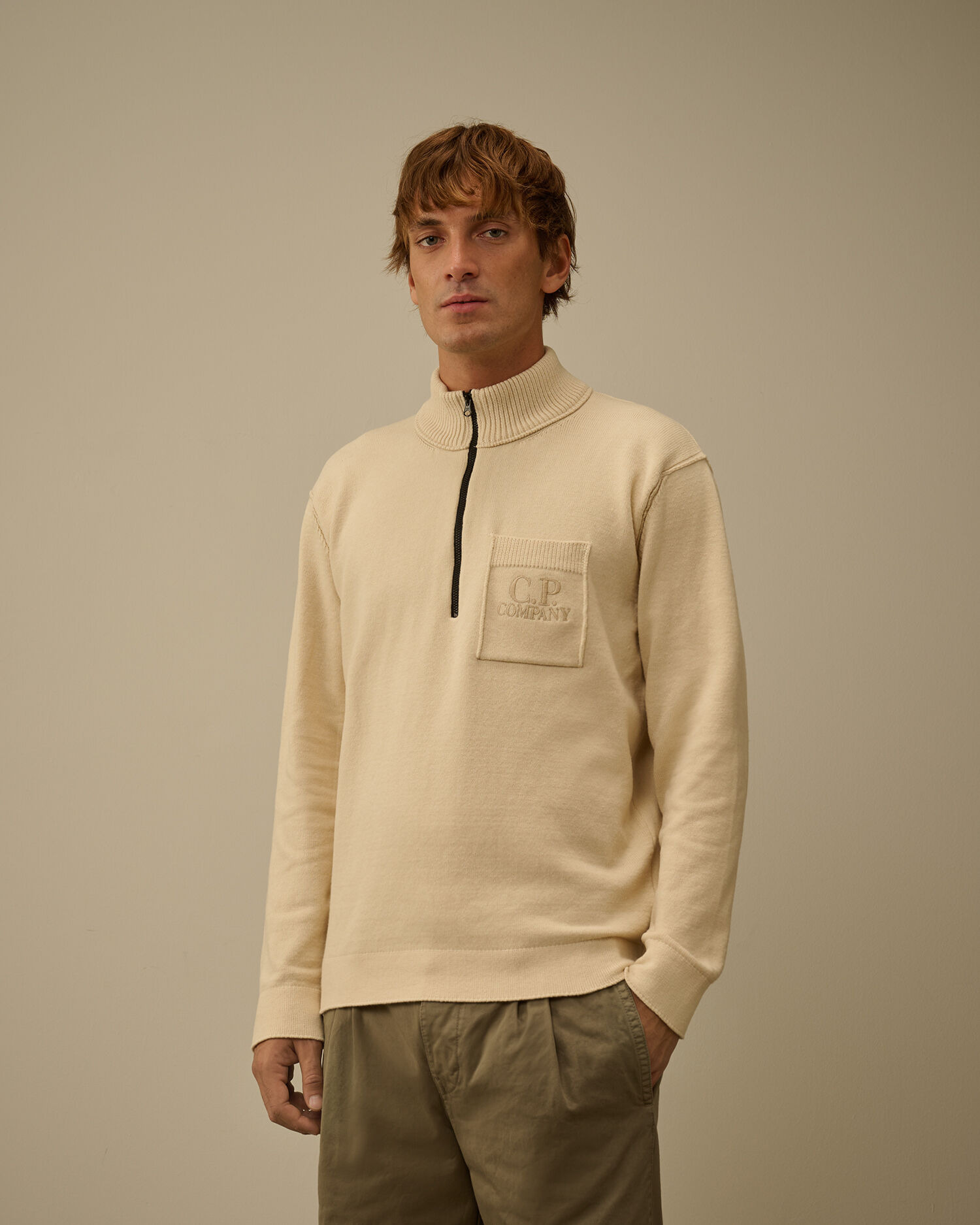 Soft Cotton Stretch Chest Pocket Half Zip Sweater - 3