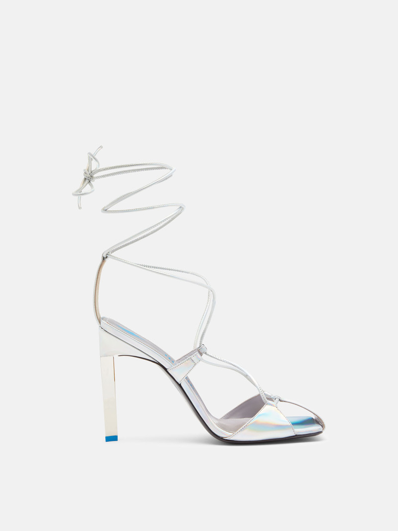 ''ADELE'' HOLOGRAPHIC SILVER LACE-UP SANDAL - 1