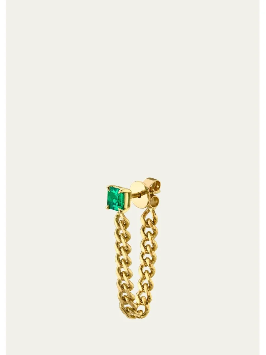 18K Yellow Gold Colombian Emerald Cuban Link Loop Earring, Single - 1