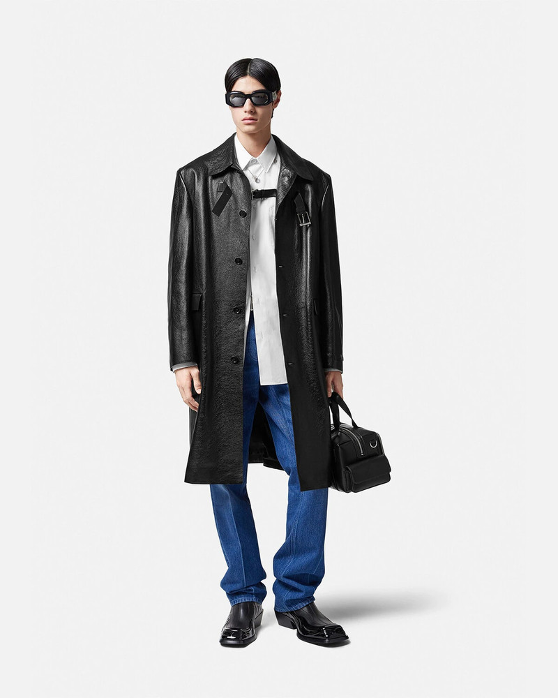 VERSACE Long Leather Coat outlook