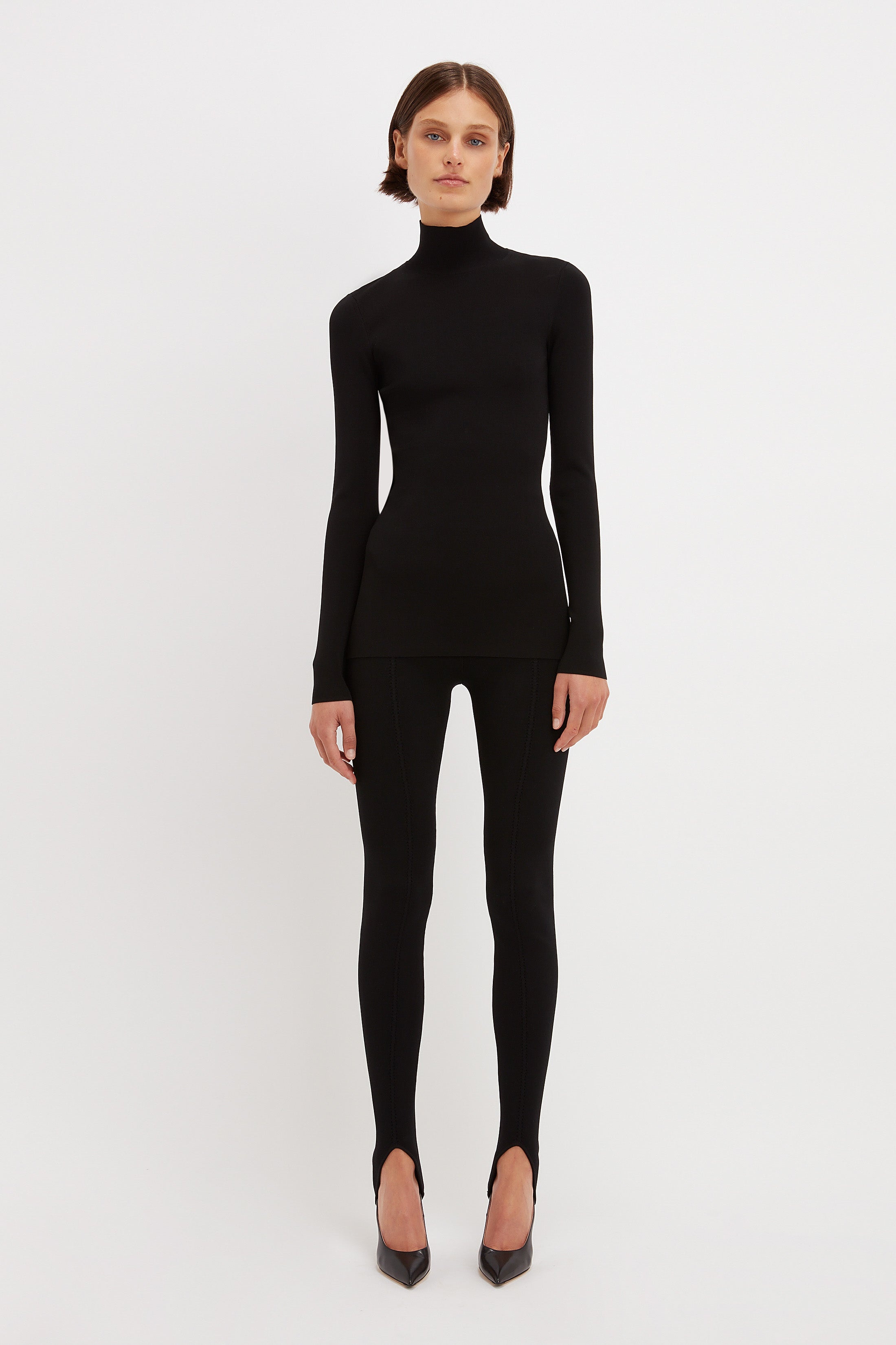 Polo Neck Knitted Top In Black - 2