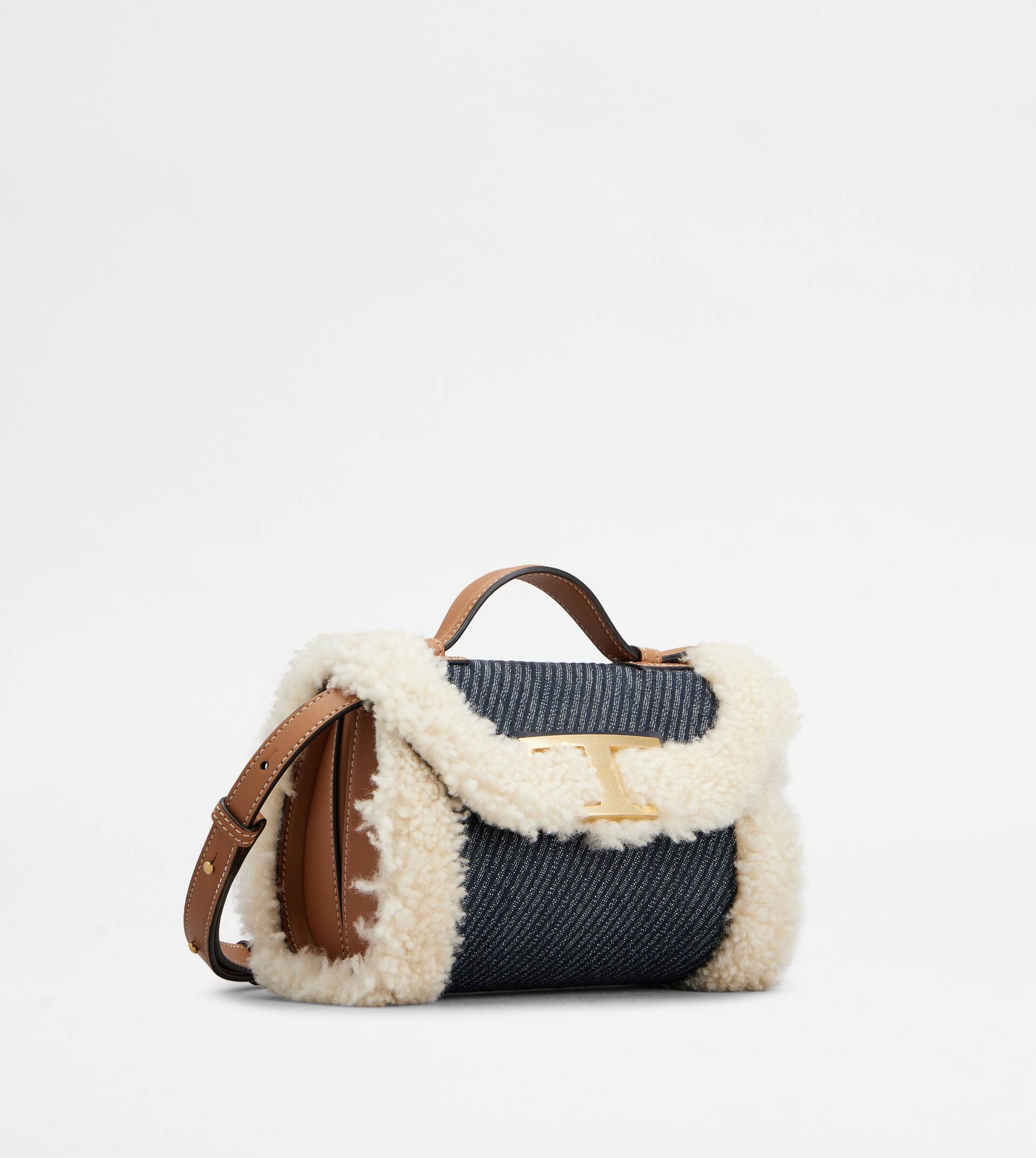 T TIMELESS CROSSBODY BAG IN DENIM AND SHEEPSKIN MICRO - OFF WHITE, BLUE - 5