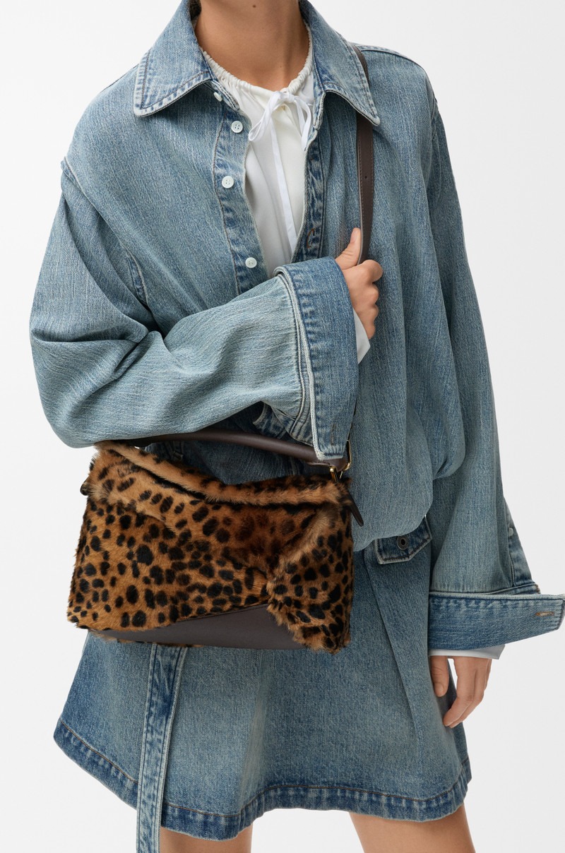Small Puzzle Edge bag in printed shearling 3