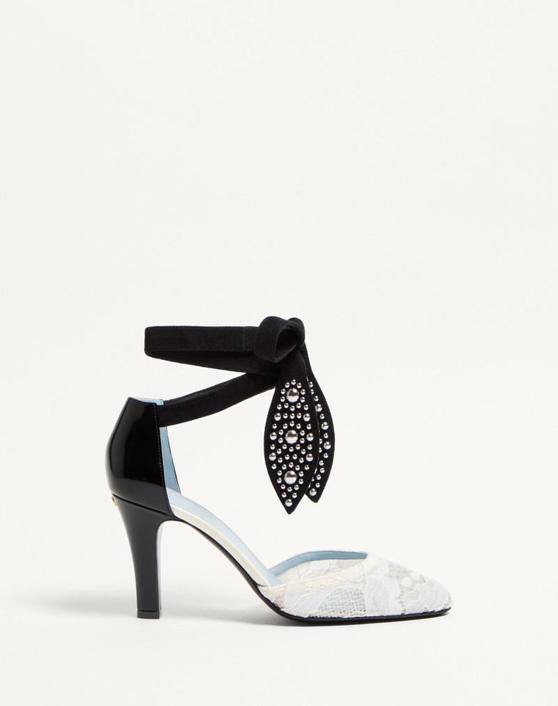 FOLIEFOLIAGE PUMPS IN ABRASIVE CALFSKIN AND LACE 85MM - 1