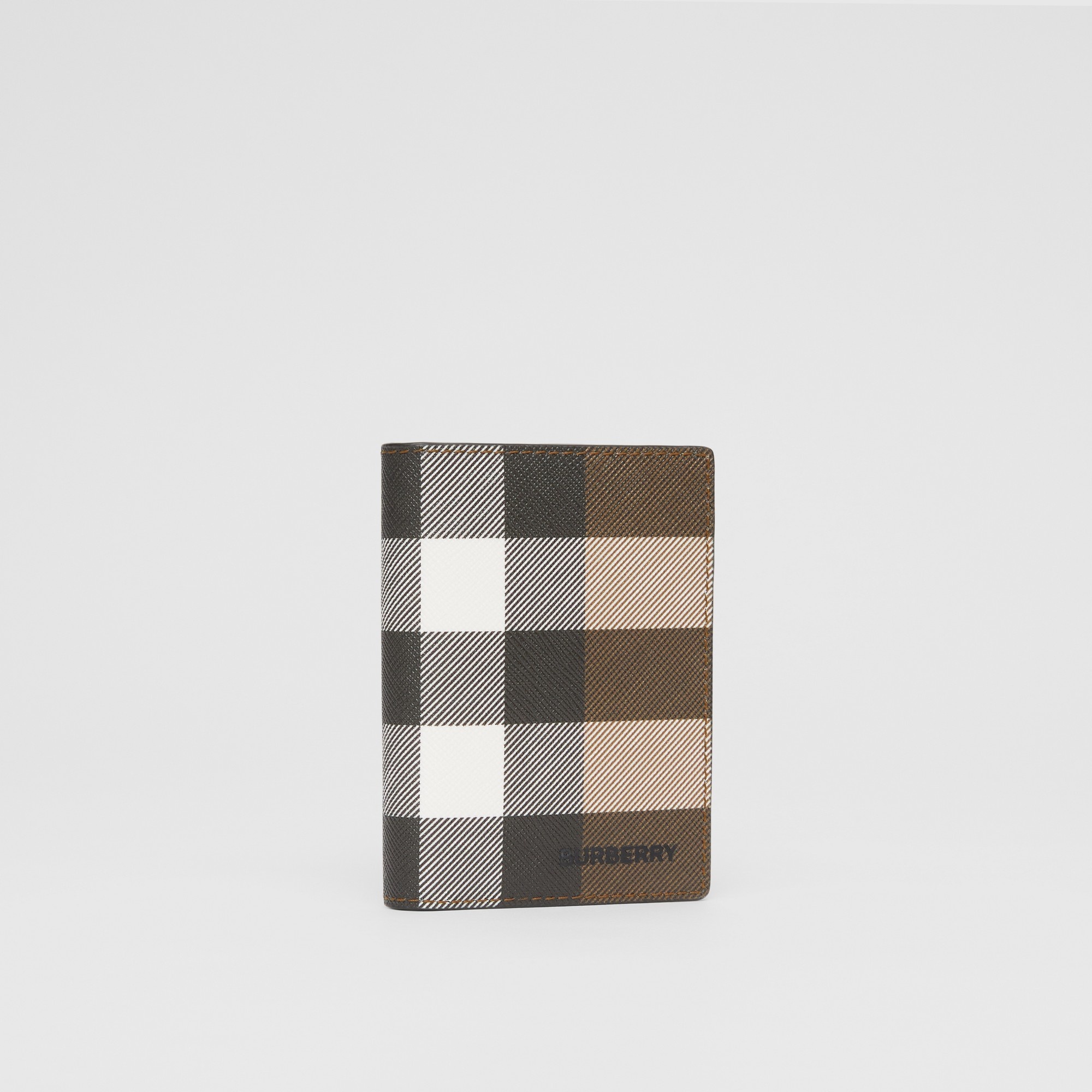 Check and Leather Folding Card Case - 4