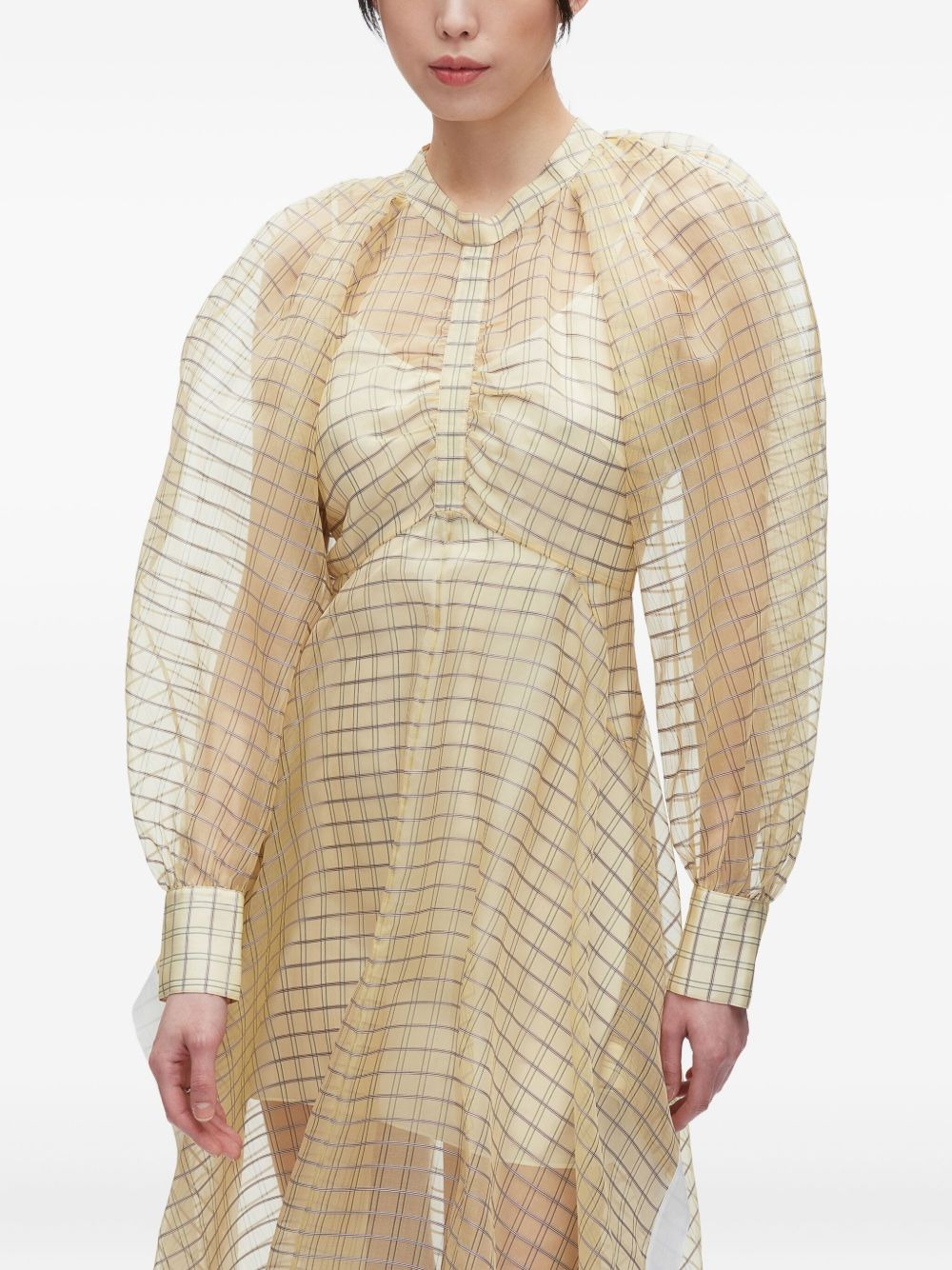puff-sleeve checked midi dress - 5
