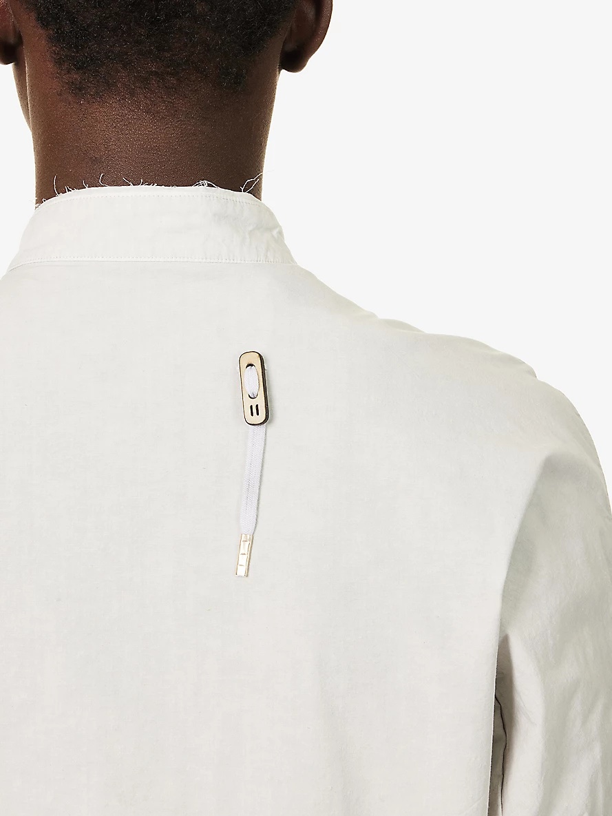 Band-collar long-sleeved stretch-cotton and linen shirt - 6