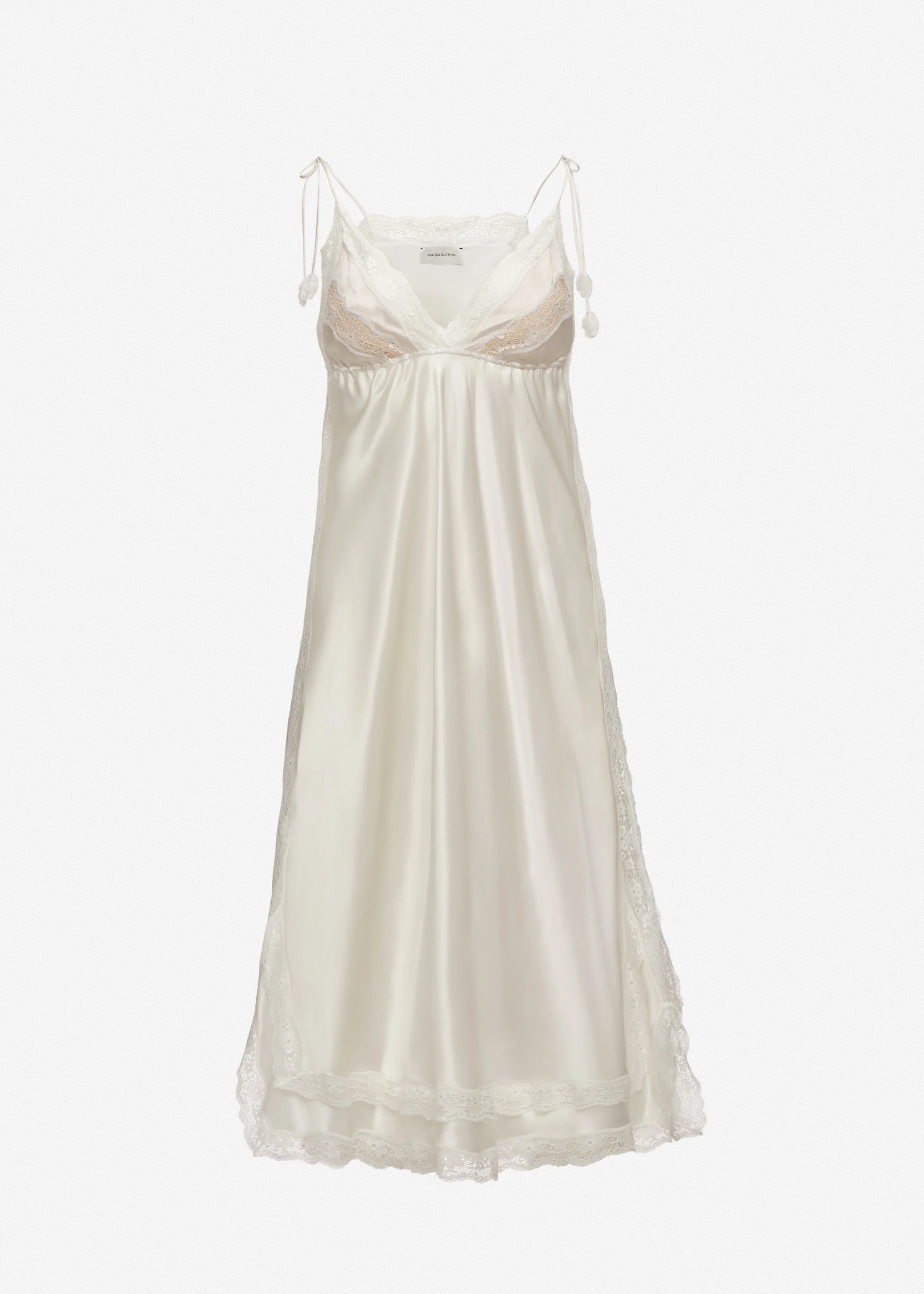 Silk slip dress with lace trim in ivory - 1