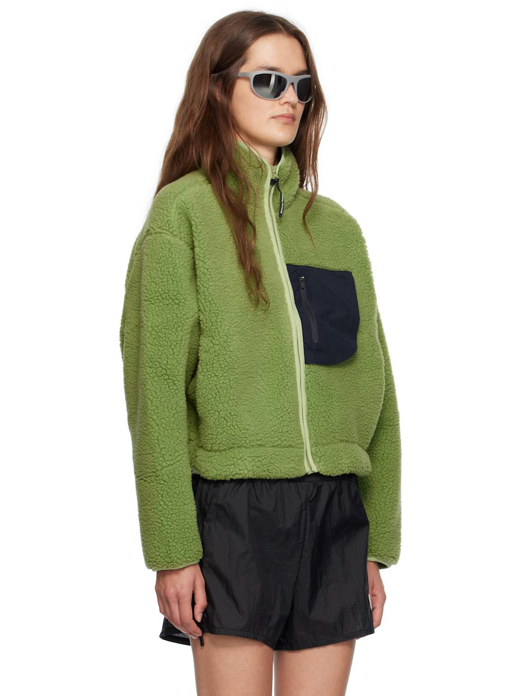 Green Cropped Wool Pile Fleece Jacket - 2