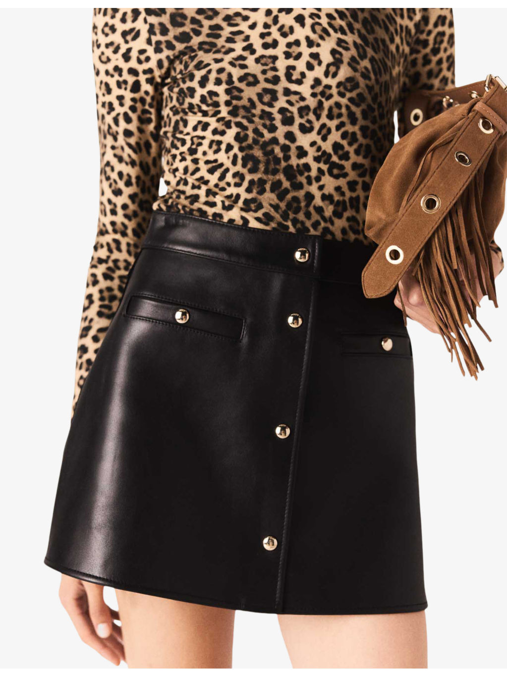 Straight-Cut High-Rise Leather Mini Skirt - 3