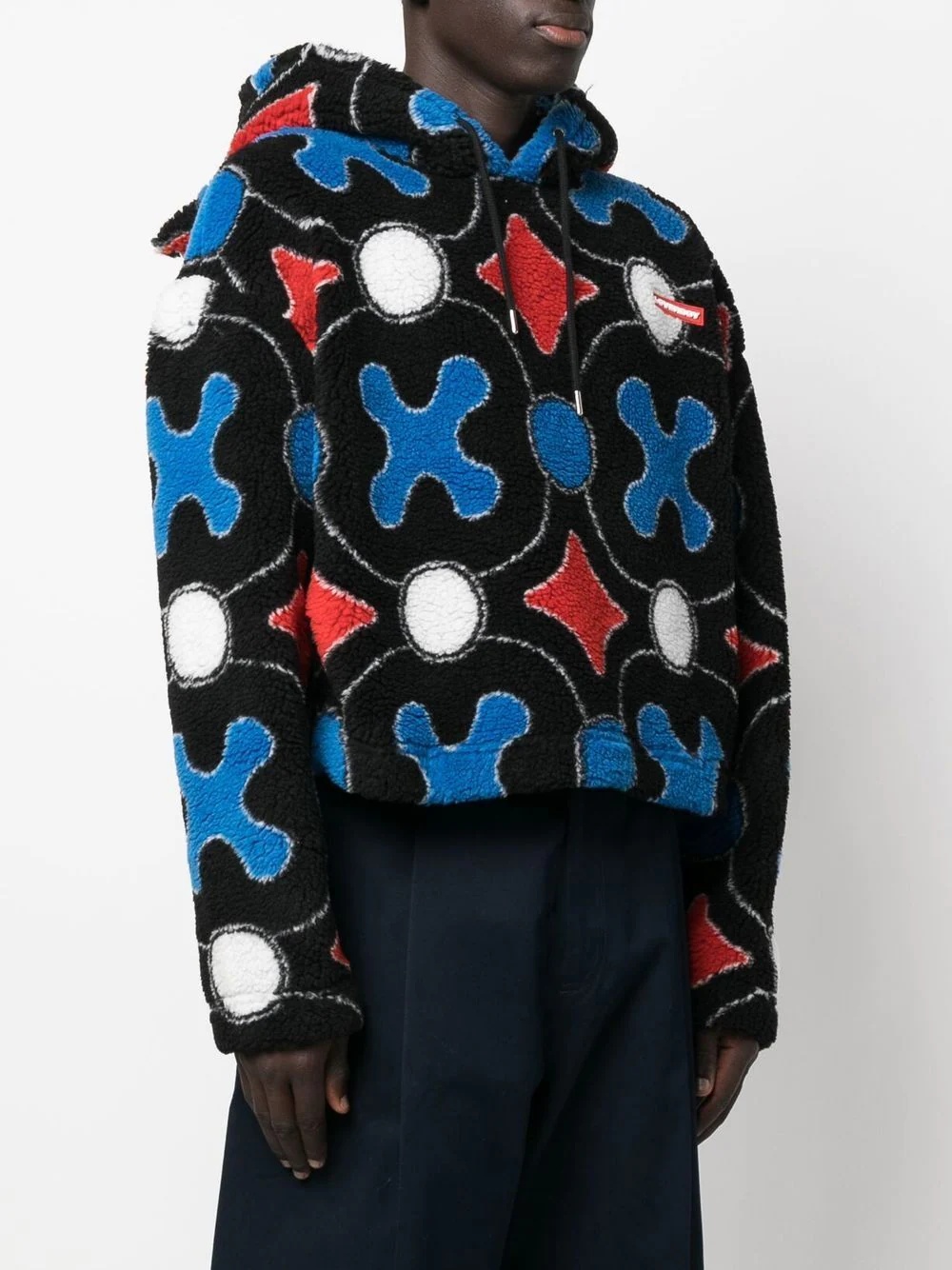 pattern-print cropped fleece hoodie - 3