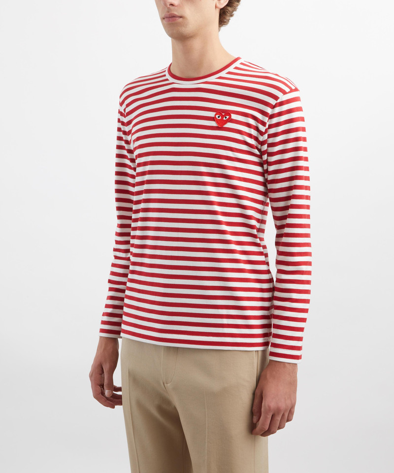 Comme des Garçons PLAY Red Stripe Long-Sleeve Heart Logo T-Shirt outlook