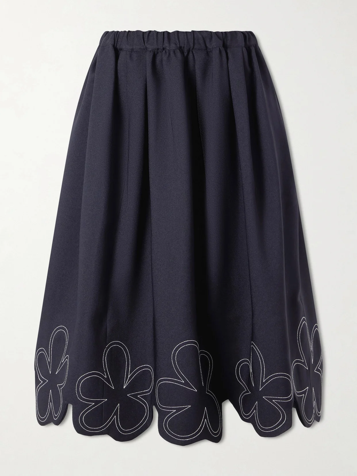 Embroidered Gabardine Midi Skirt - 1