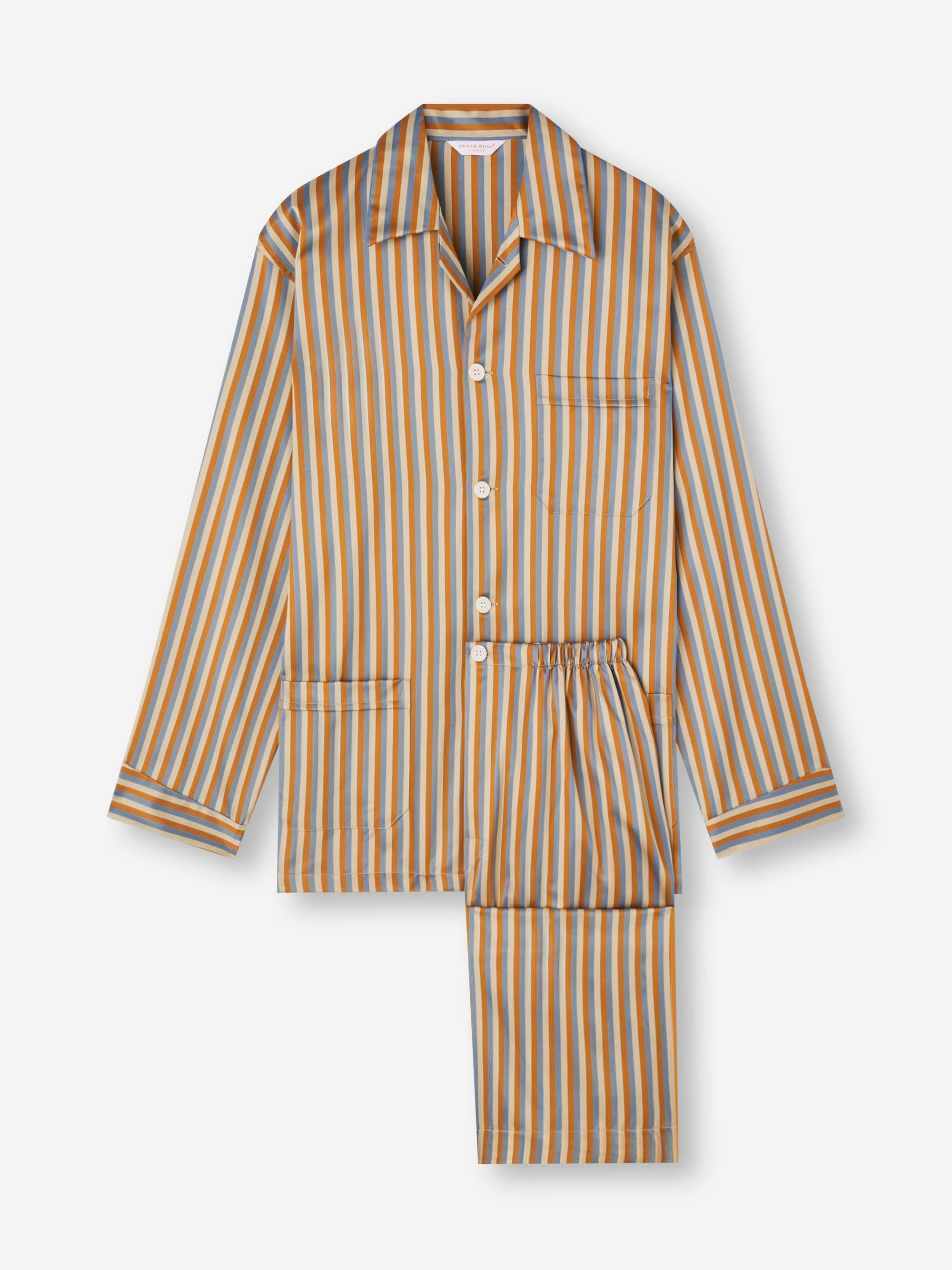 Men's Classic Fit Pajamas Wellington Cotton Brown and Blue Multicolor Stripe - 2