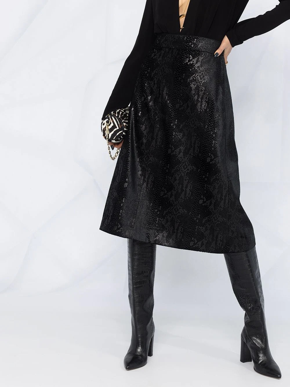 snakeskin-effect midi skirt - 3