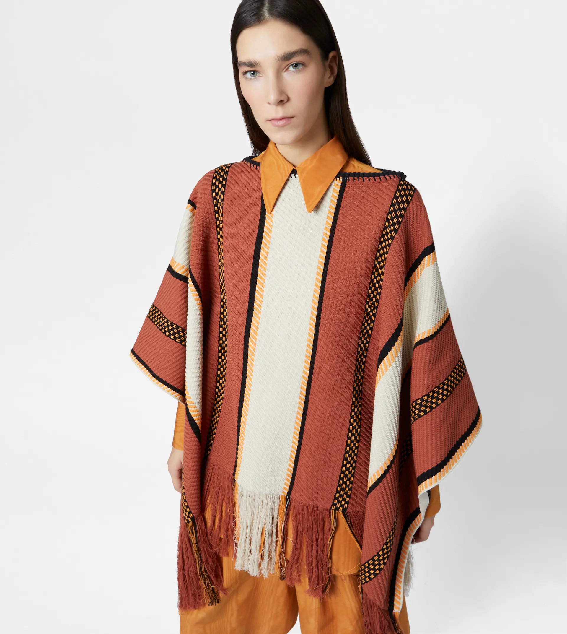 PONCHO IN COTTON - ORANGE, OFF WHITE, YELLOW - 7