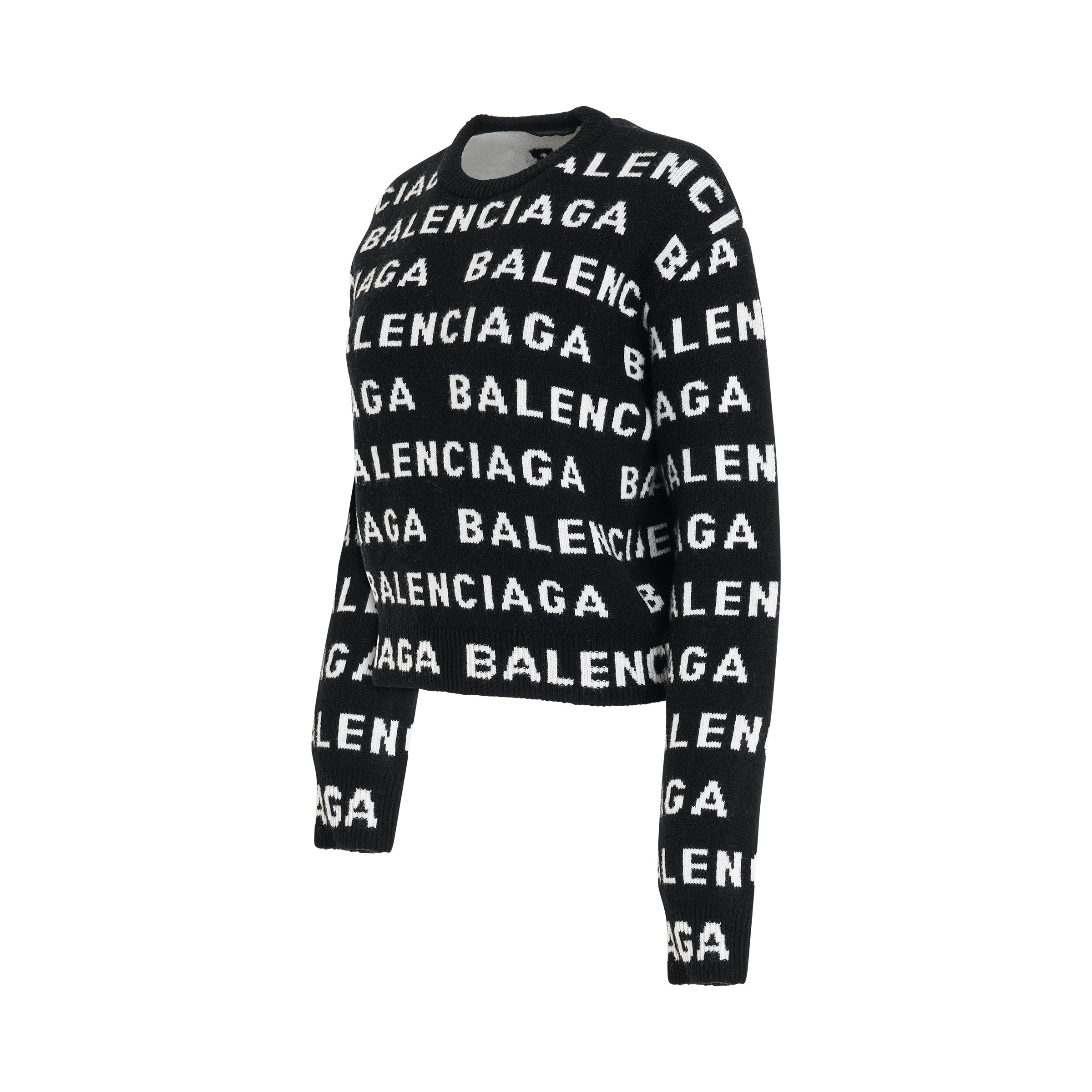 All-Over Logo Cropped Sweater in Black/White - 2