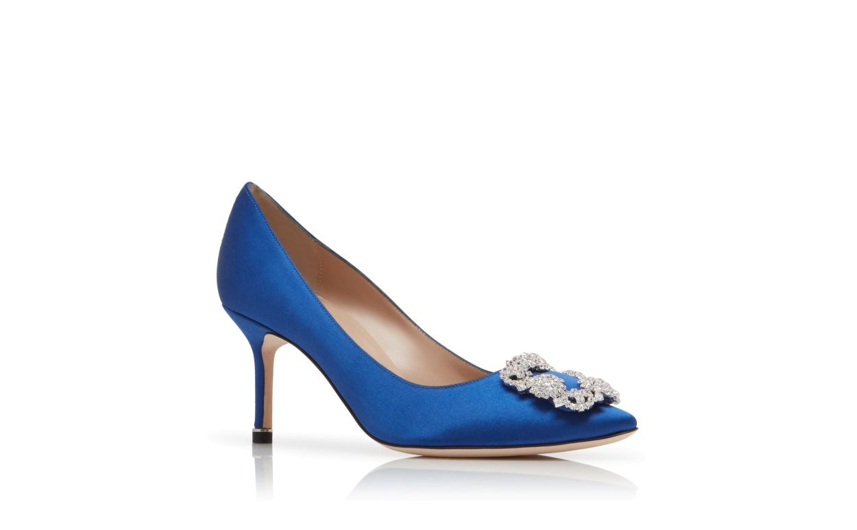 Dark Blue Satin Jewel Buckle Pumps - 3