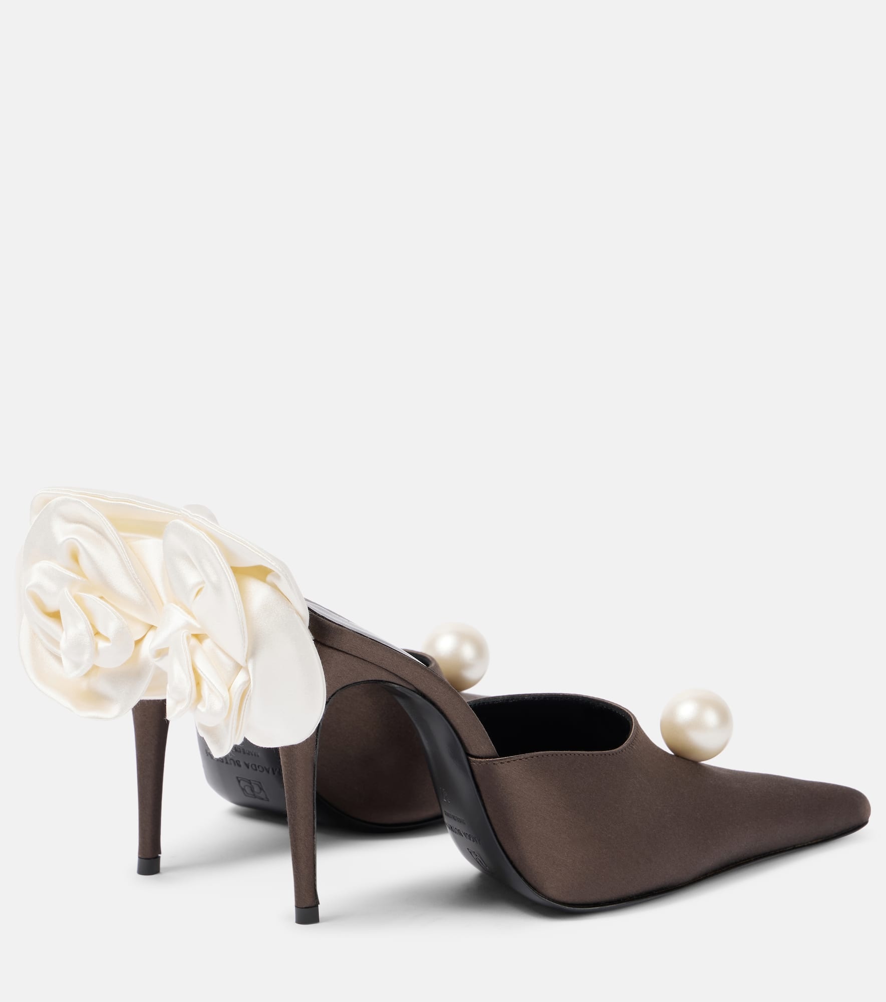 Floral-appliqué satin mules - 2