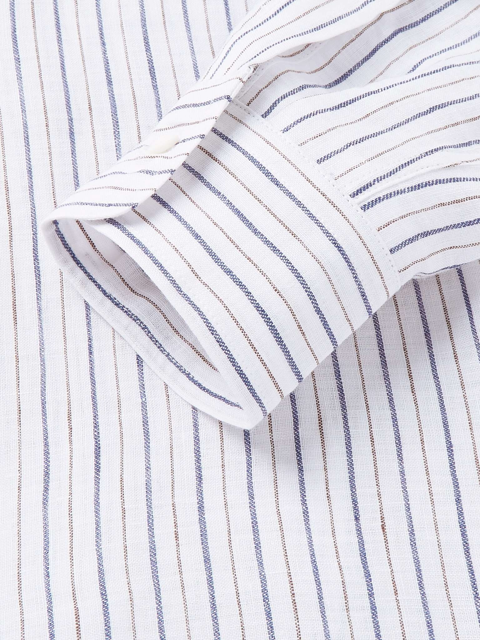 Grandad-Collar Pinstriped Linen Shirt - 3