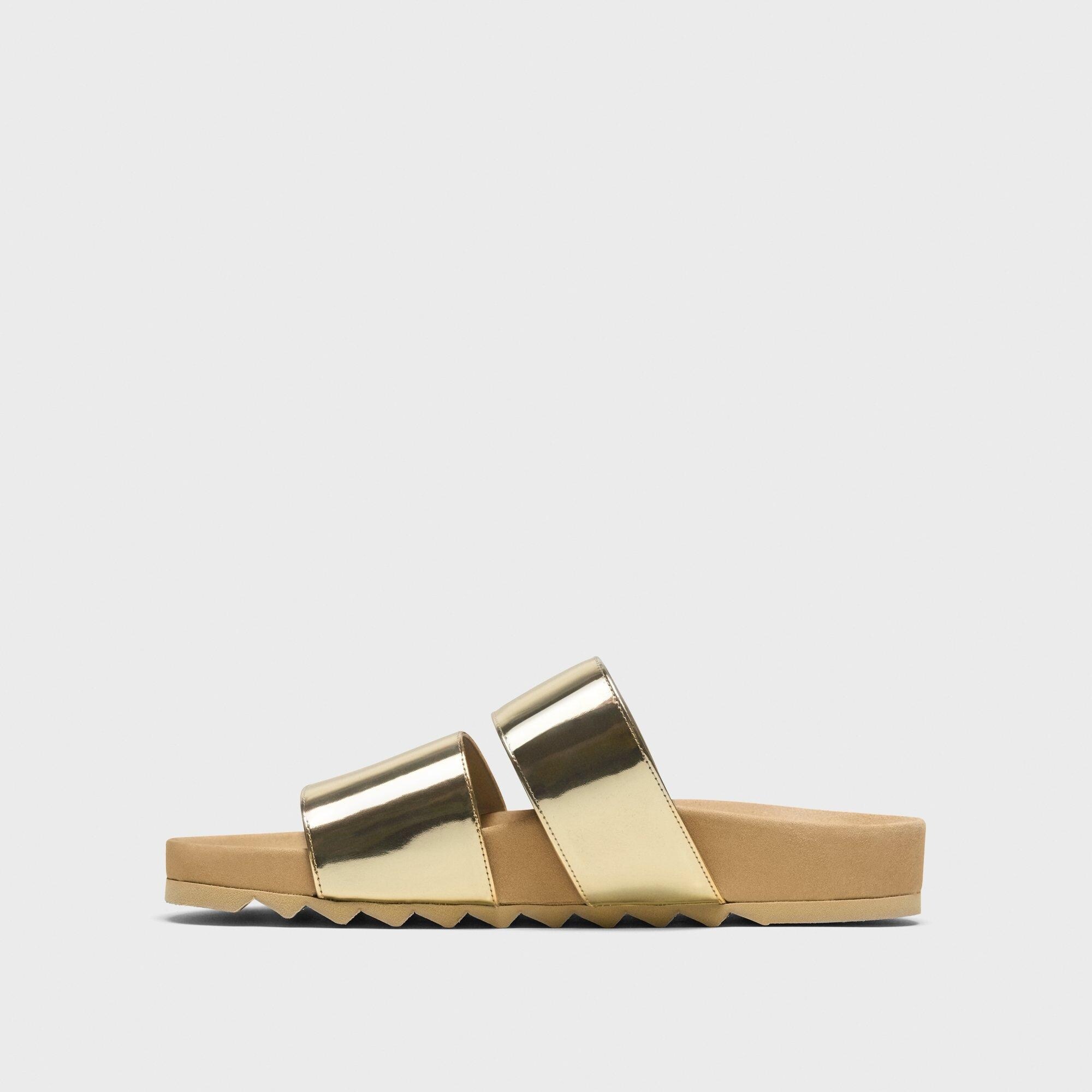 Slide Sandals in Metallic Leather - 3