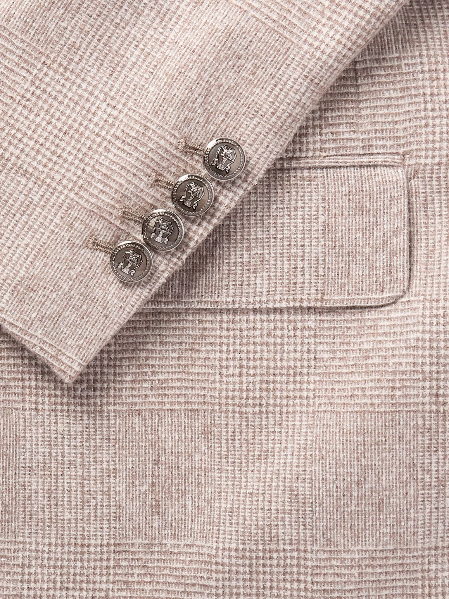 Prince of Wales Checked Silk, Wool and Cashmere-Blend Suit Jacket Beige - 4