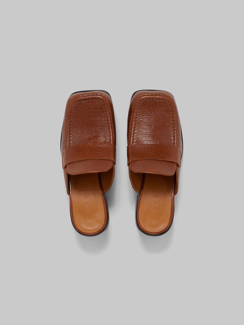 BROWN LEATHER HEELED MULE - 4