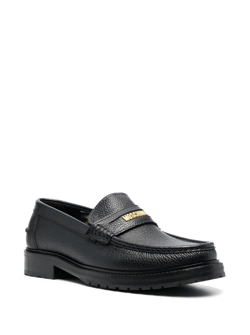 logo-plaque leather loafers - 2