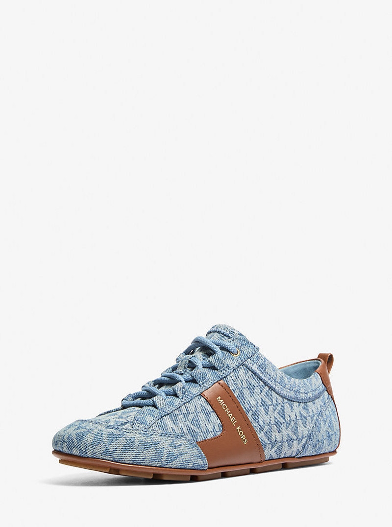 MICHAEL KORS Keely Signature Logo Print Denim and Leather Trainer outlook