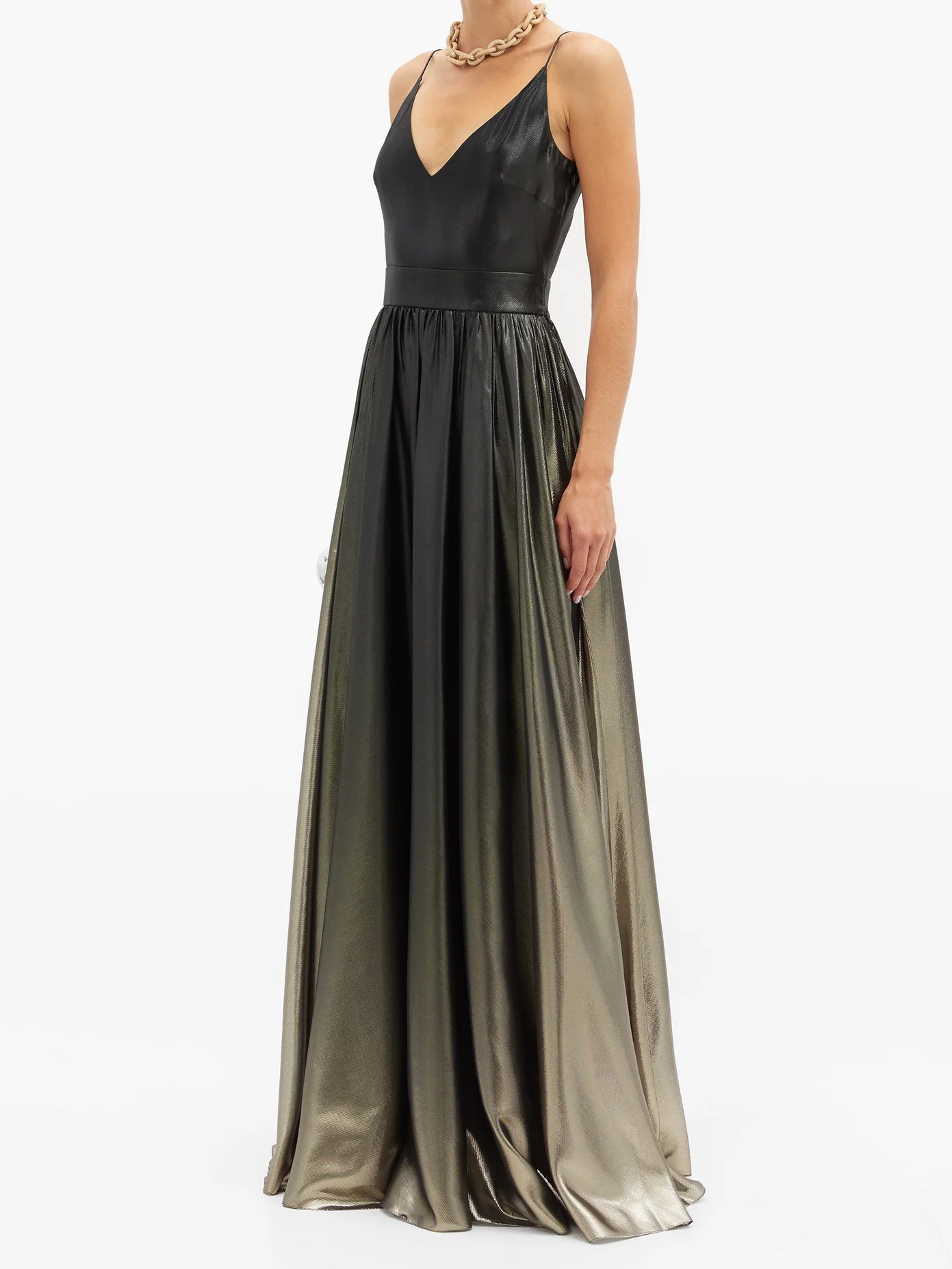 V-neck ombré silk-blend lamé gown - 2