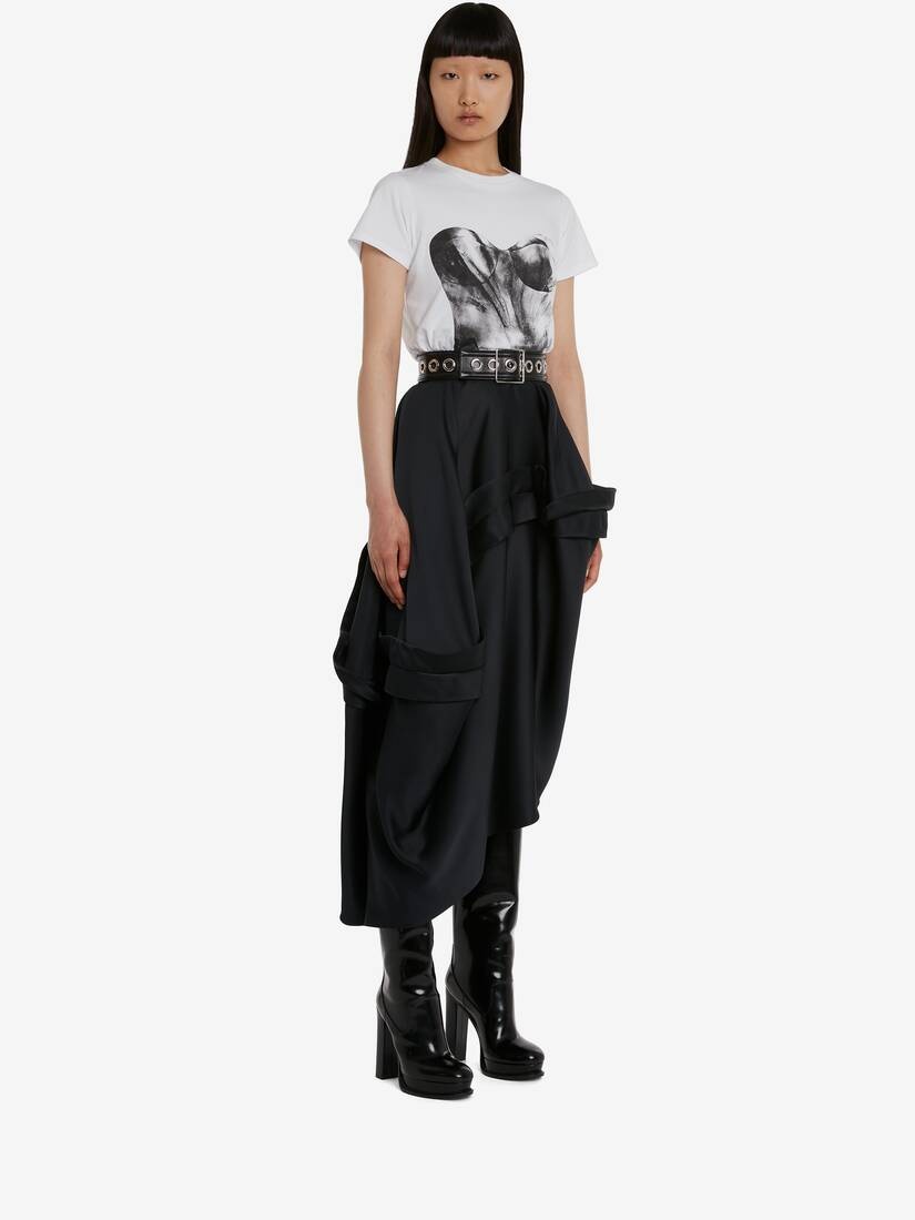 Women's Bustier Print T-shirt in White/black - 3