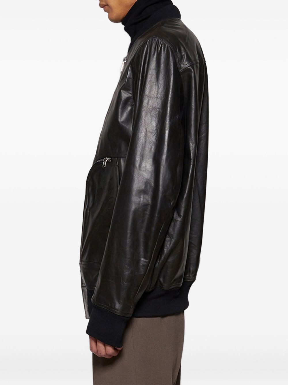 zip-up leather jacket - 4