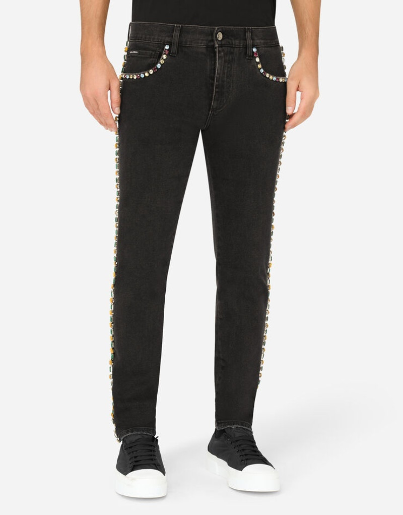 Black skinny stretch jeans with crystals 4