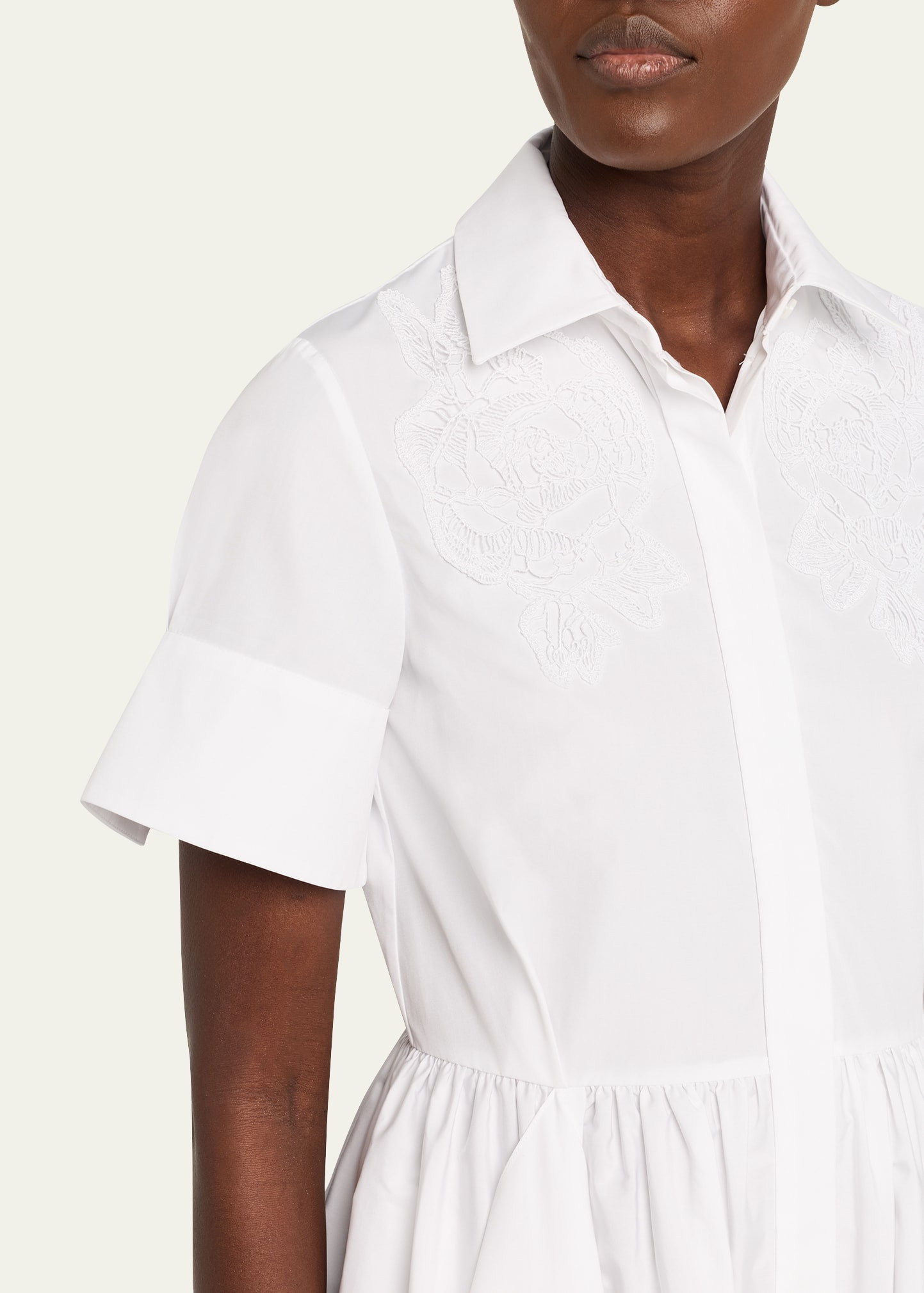Embroidered Short-Sleeve Midi Shirtdress - 5