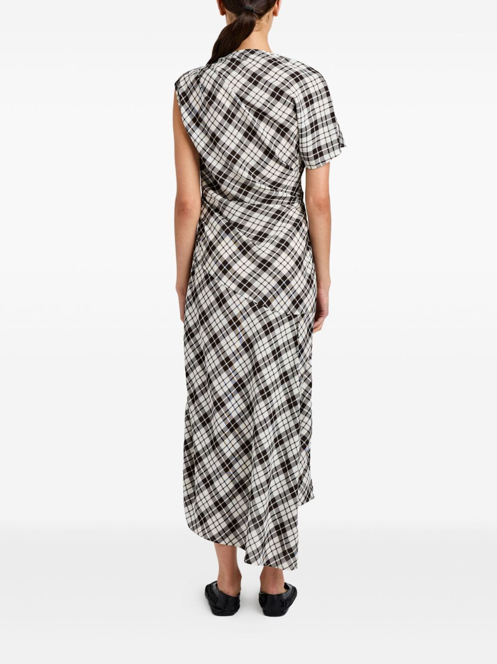 Hallie asymmetric-neckline plaid dress - 4