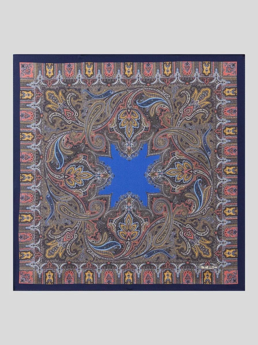 SILK POCKET SQUARE WITH GEOMETRIC PAISLEY MOTIF - 1