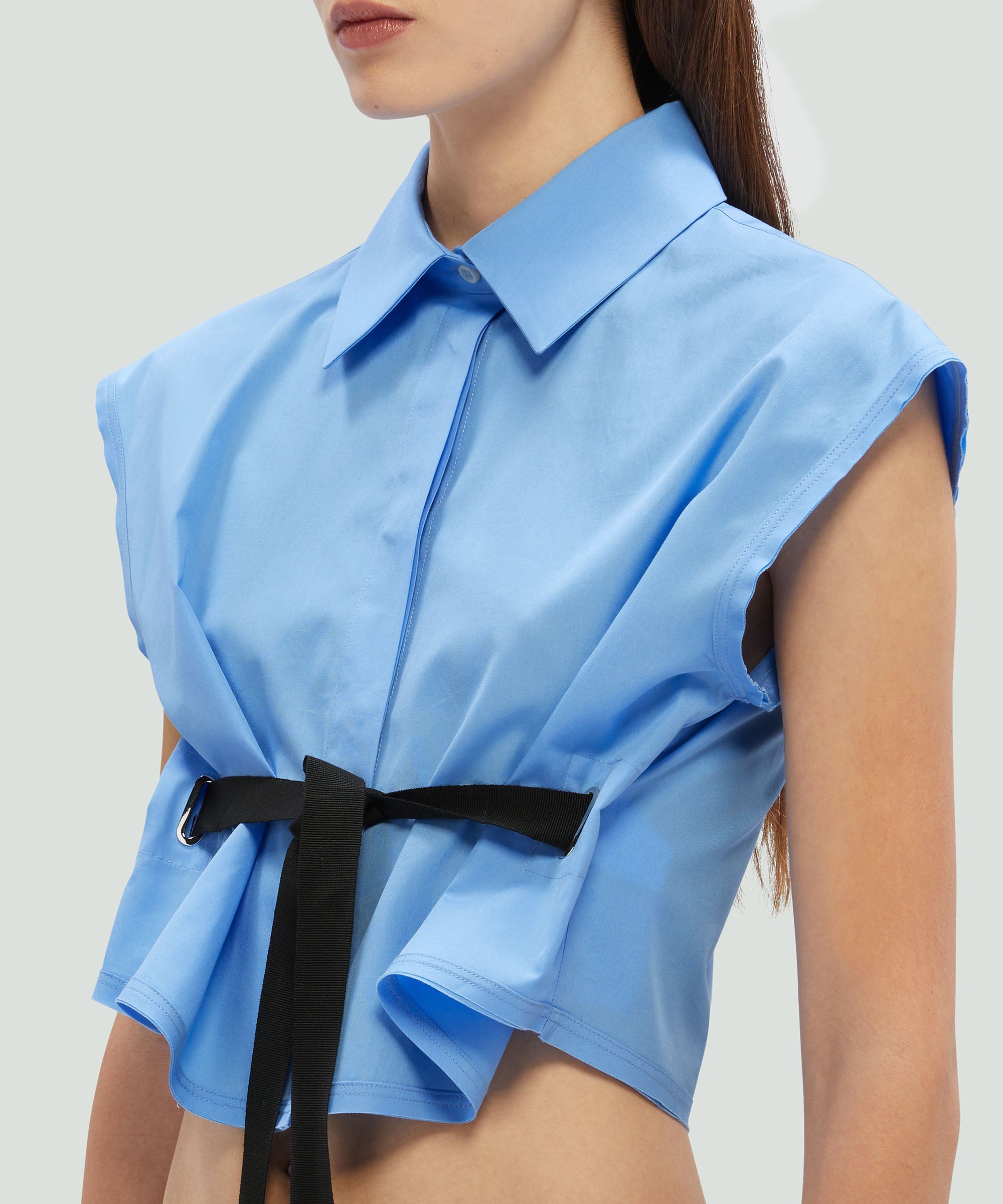 Cropped shirt in light blue poplin - 5