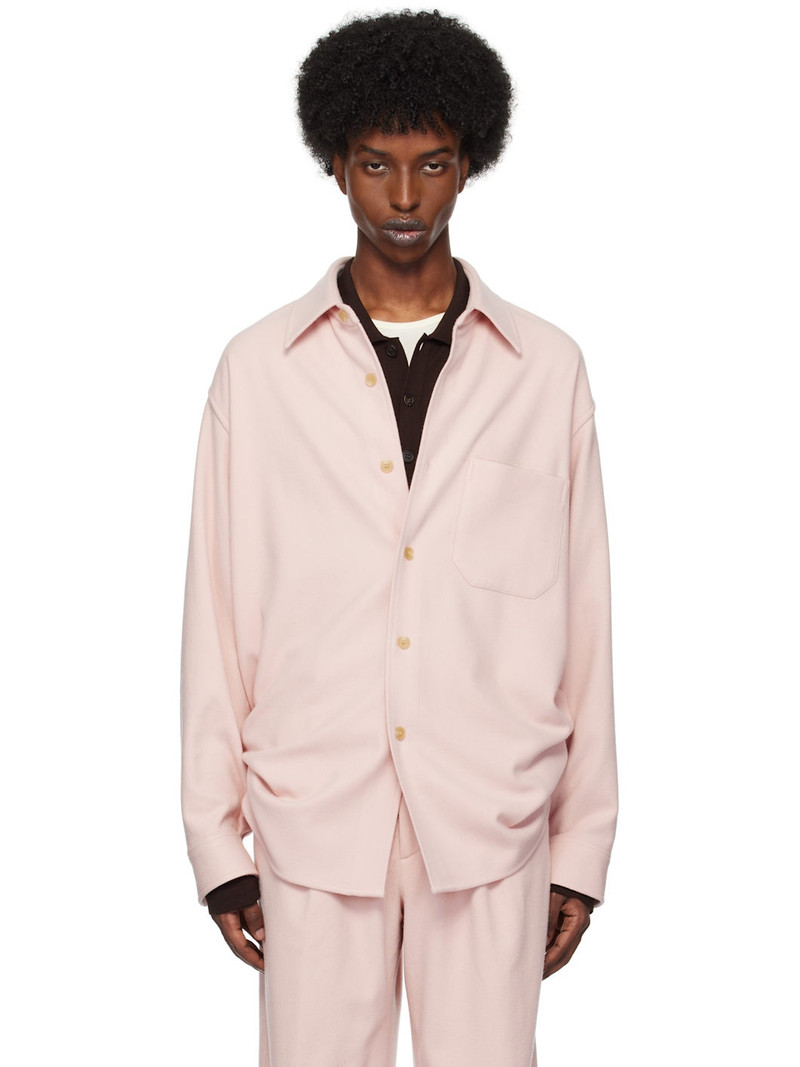 Pink Brushed Super Fine Wool Flannel Shirt - 1