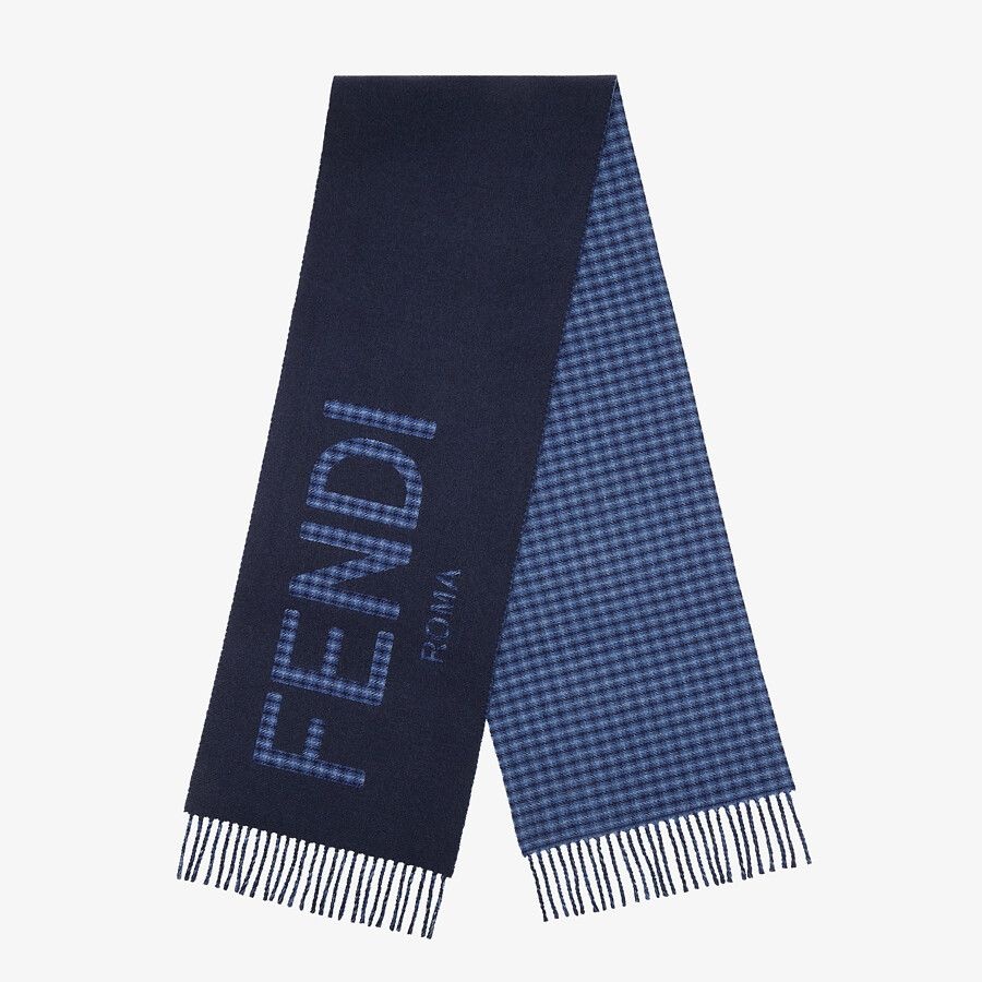 Blue wool and cashmere scarf - 1