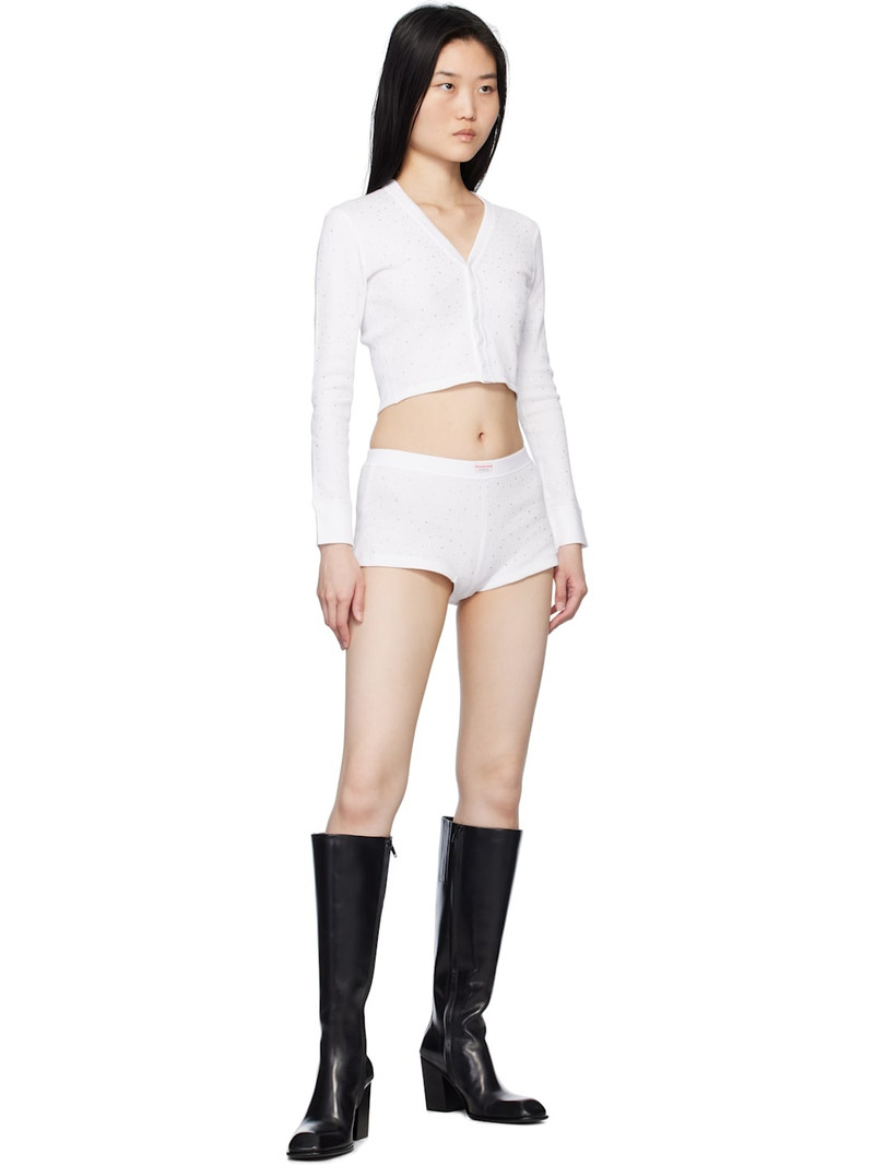 Alexander Wang White Crystal Hotfix Long-Sleeve Waffle Cardigan outlook