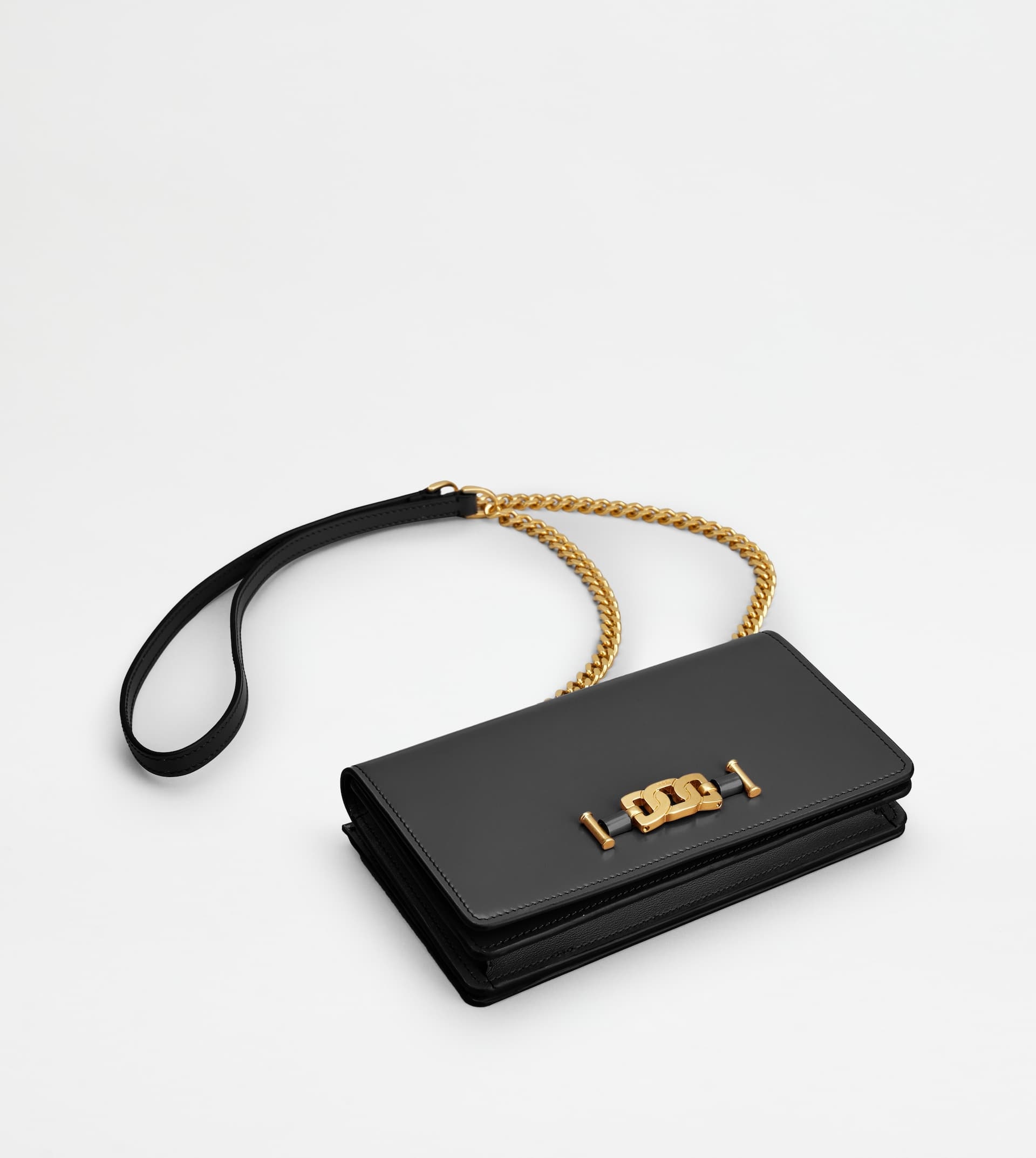 KATE PHONE HOLDER SHOULDER BAG IN LEATHER - BLACK - 5