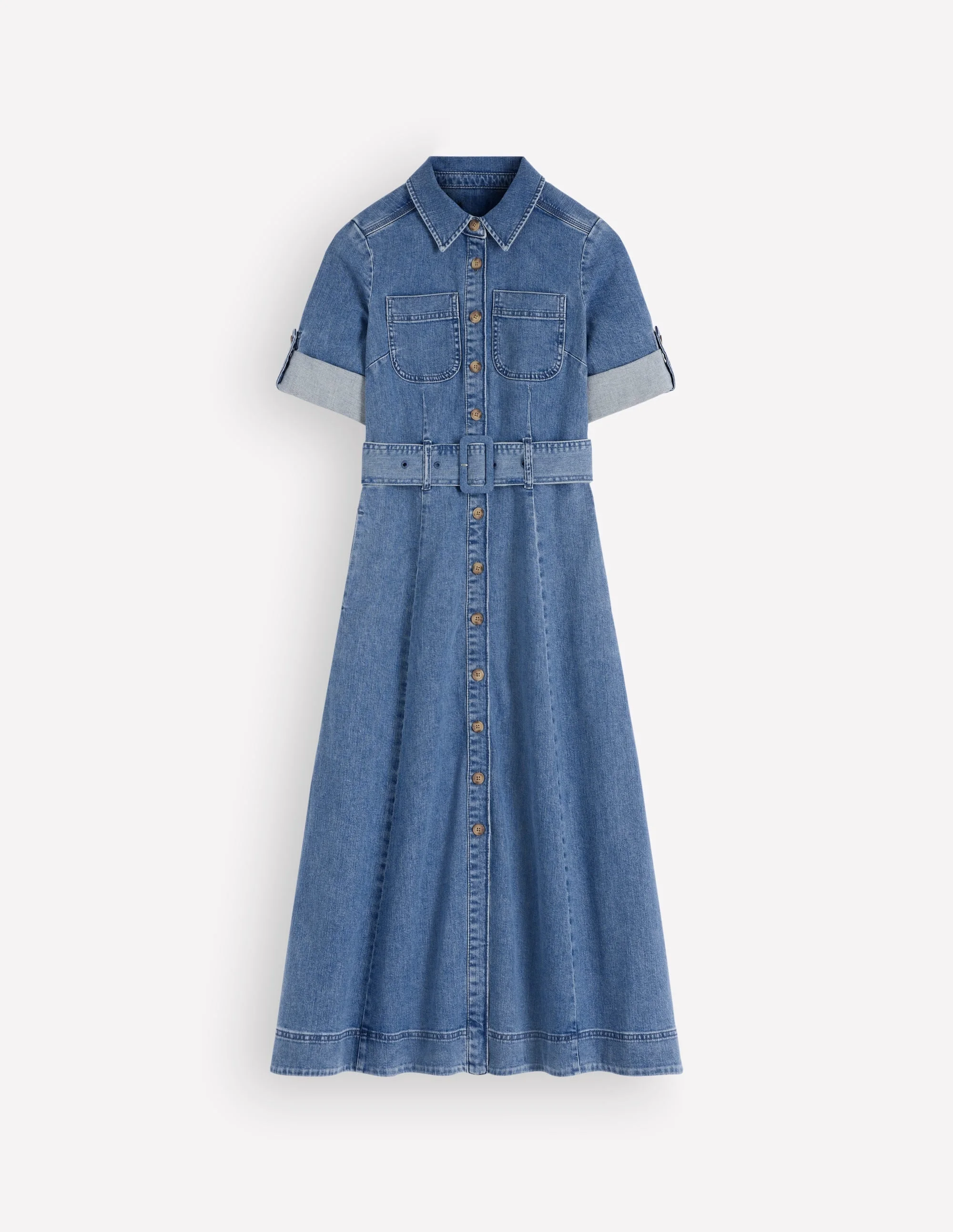 Denim Midi Shirt Dress-Light Vintage - 1