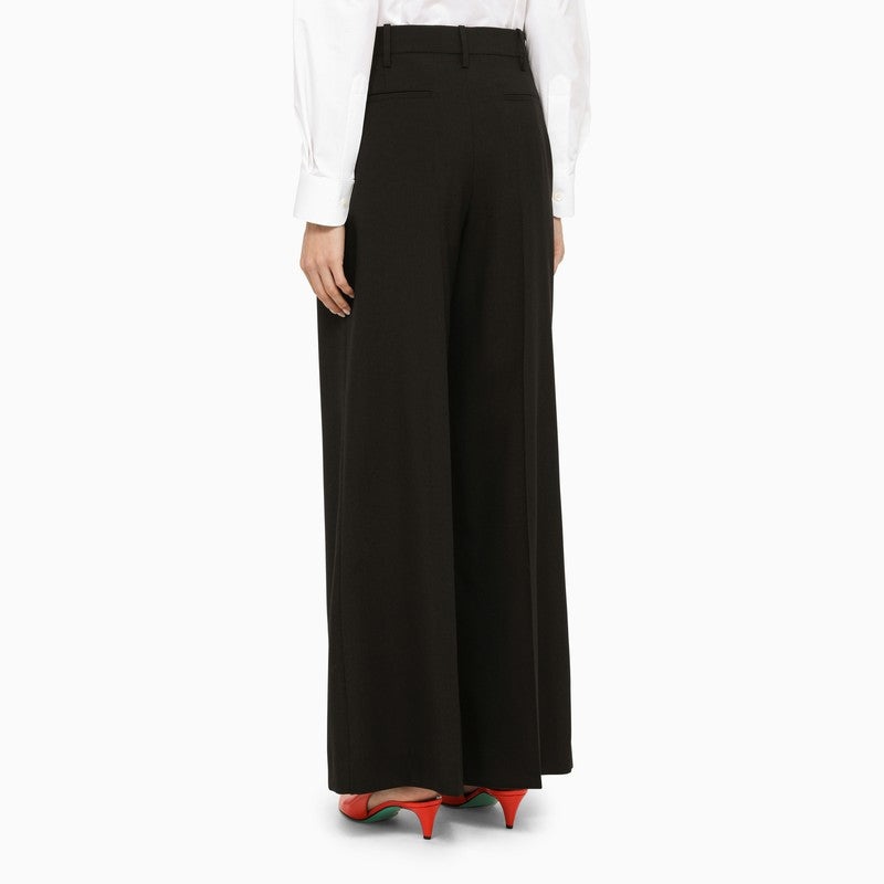 BLACK WOOL PALAZZO TROUSERS - 4