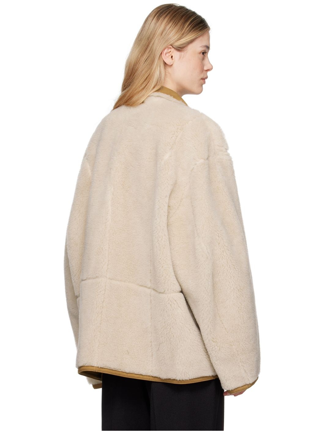 Tan Spread Collar Faux-Shearling Jacket - 3