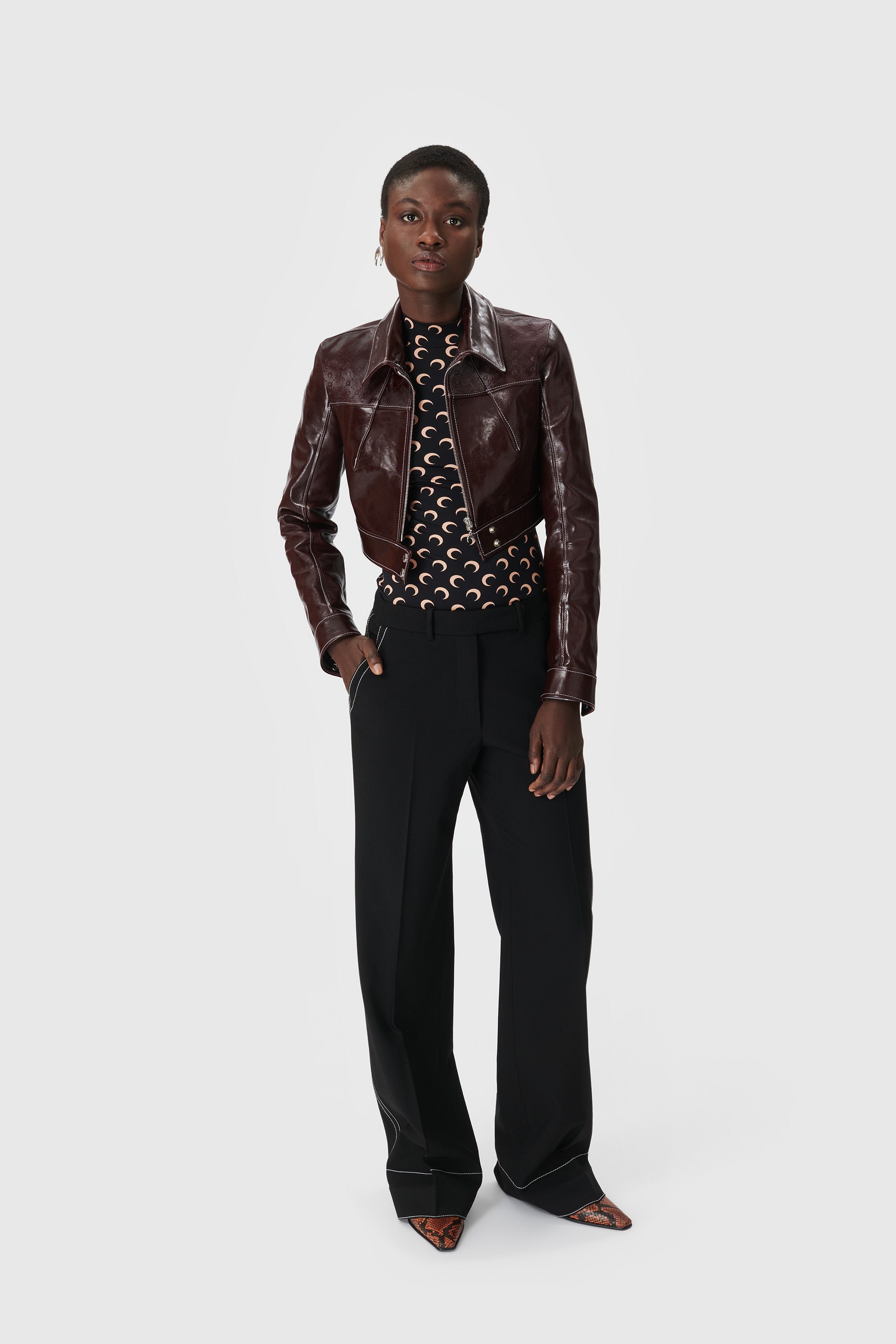 Embossed Leather Cropped Jacket - 5
